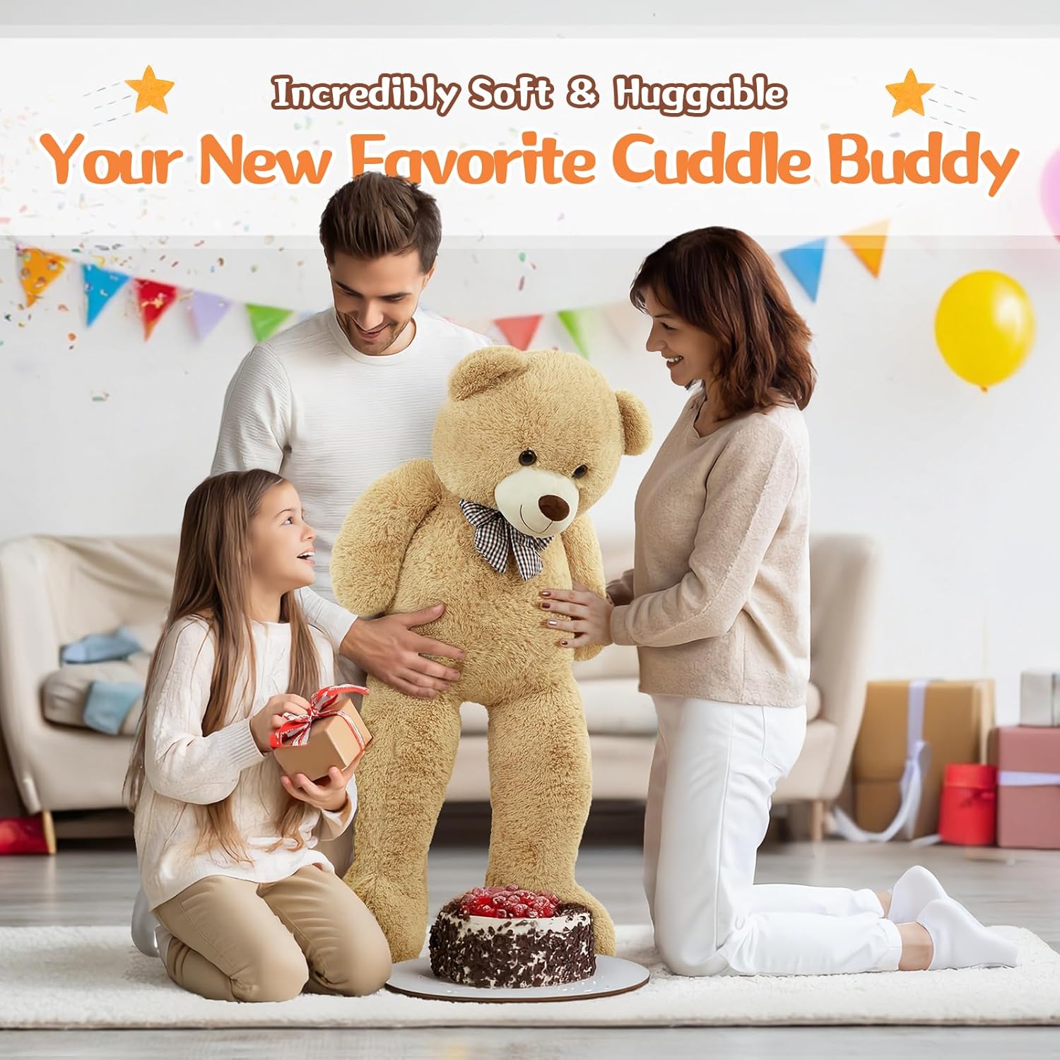 MorisMos Giant Teddy Bear 4 Feet, Cute Big Huge Bear Stuffed Animal 47inch, Classic Teddy Bear Plush Gift for Baby Shower Decorations, Party,Birthday,Valentines Day, Brown - Image 8