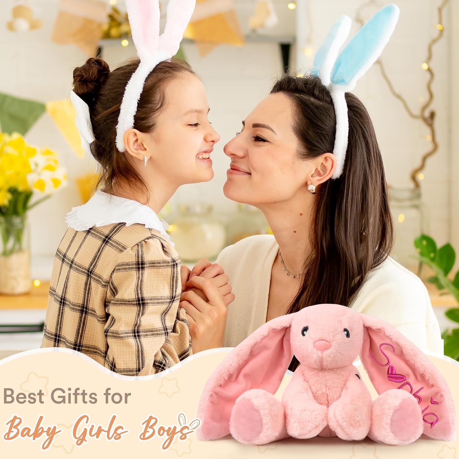 Personalized Bunny Plush for Kids Custom Bunny with Embroidered Name, Stuffed Animal for Toddler 1-3+ Girls Boys Bunnys Plush Toys Personalized Baby Newborn Kids Gifts for First Birthday Easter - Image 7