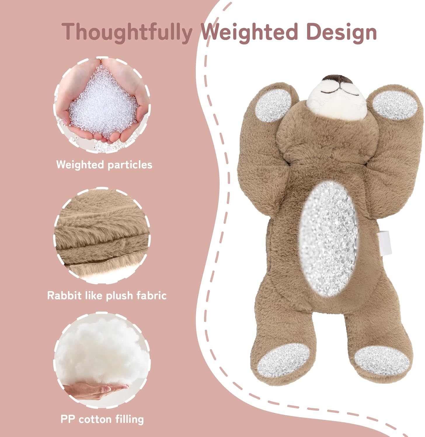 Niuniu Daddy 20" 3.3 lb Weighted Bear Stuffed Animal for Adults Kids, Giant Large Lying Teddy Bear Plush Toy, Soft Brown Bear Body Pillow for Sleeping, Gift for Christmas Birthday Holidays - Image 7