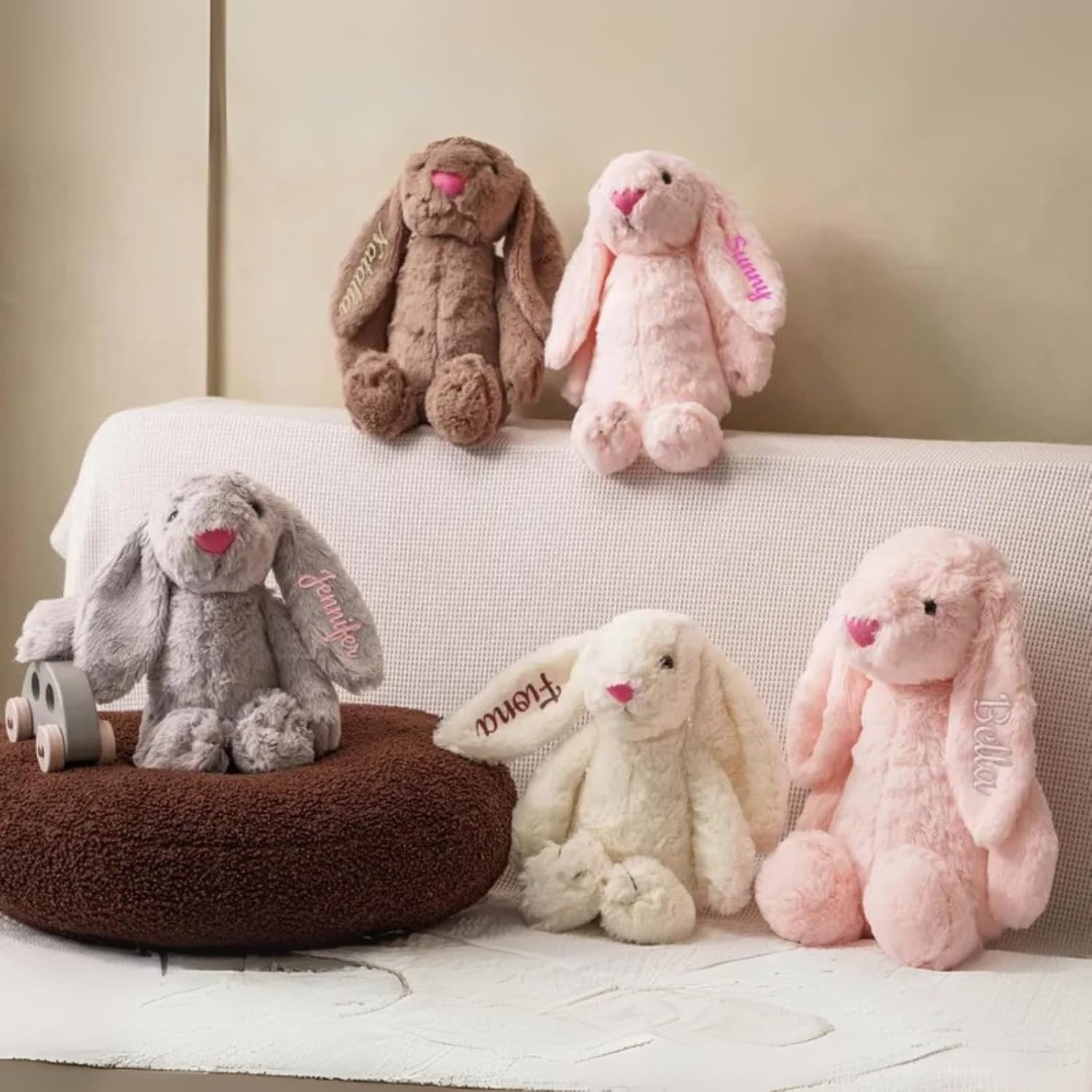 Custom Bunny Stuffed Animal, Embroidered Bunny Plush, Rabbit Plushie with Name, Cute Toys for Kids Babies Girls Boys, Emotional Support Gift, Meaningful Gift Basket Idea - Image 2