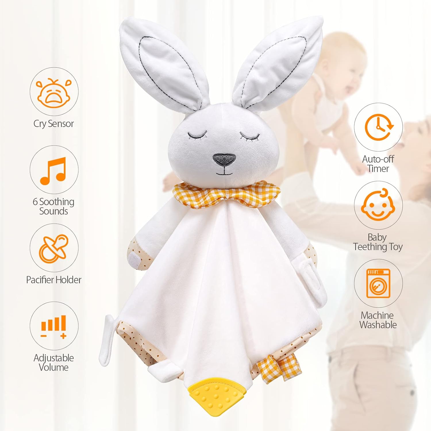 BEREST Rechargeable Baby Sleep Soother Bunny Lovey- White Noise| Heartbeat| Shushing| Lullaby Infant Sleeping Aid with Cry Sensor at Nap Time Routine, Newborn Gifts Plush Toddler Snuggle Blanket Toy - Image 5