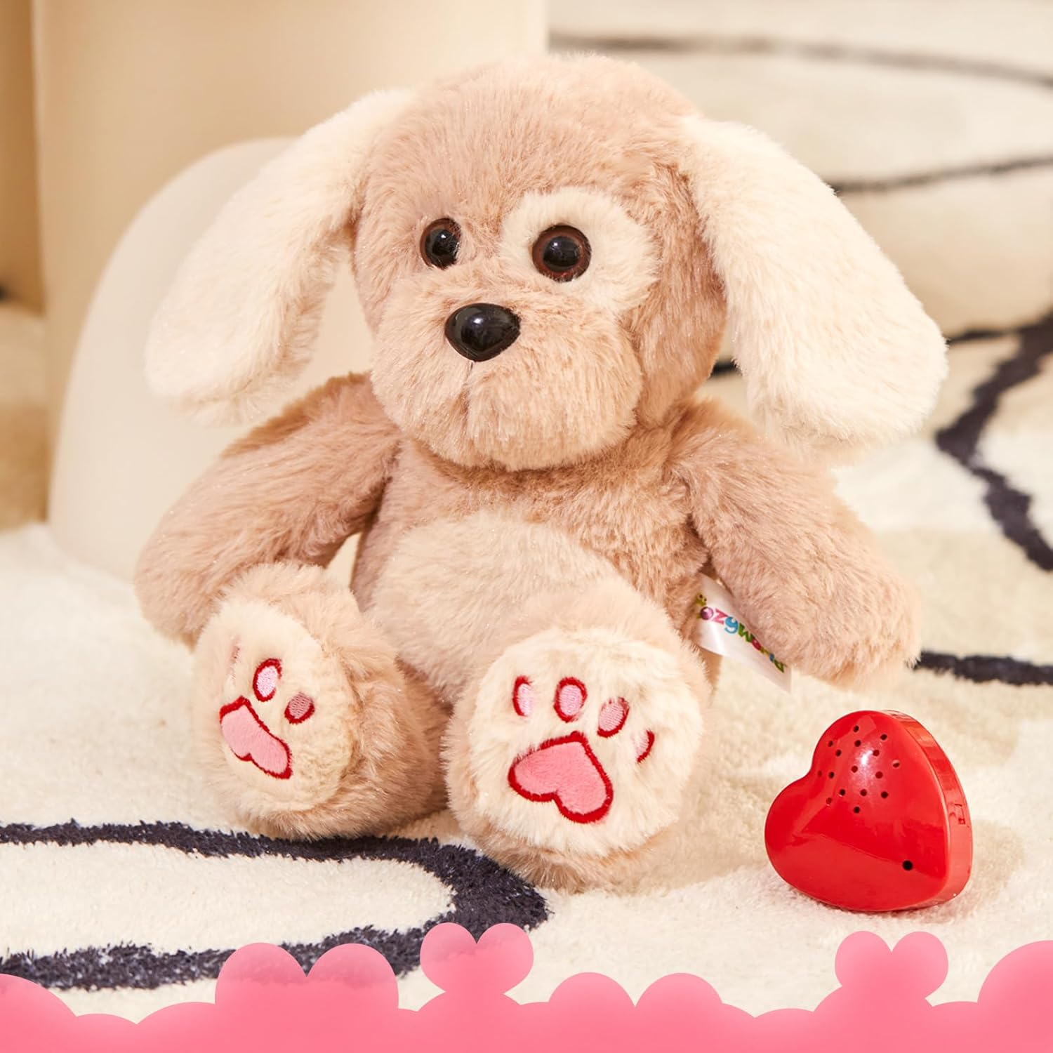 Heartbeat Puppy Recordable Dog Stuffed Animals 30 sec Heart Voice Recorder Plush Toy Stuffed Animal Soft Fuzzy Doll Gifts Messages Playback for Kids Birthday Children's Day - Image 3