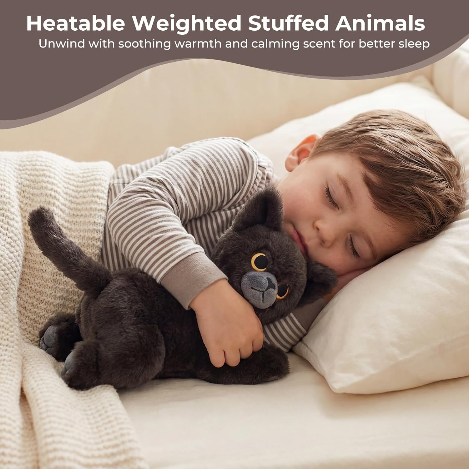 Black Cat Microwavable Weighted Stuffed Animals,Heating Pad Stuffed Animal for Period Cramps&Pain Relief&Warm,Lavender Scented Heat&Cold Cat Plushies Toy for Kids, Cozy Gifts for Girls Boys - Image 6