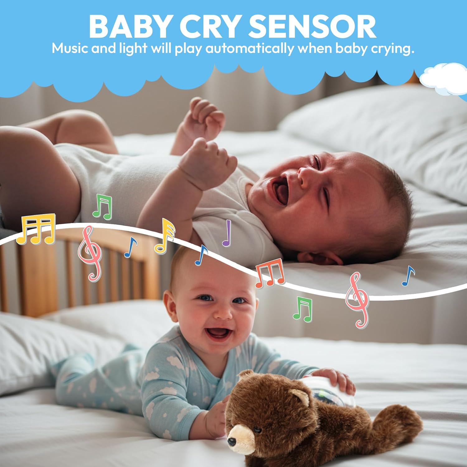 Sound Sleepers Bear – Stuffed Animal Night Light & Baby Night Light Projector with Soothing Music | Plush Toddler Night Light Projector, Sound Machine & Nursery Star Projector - Image 6