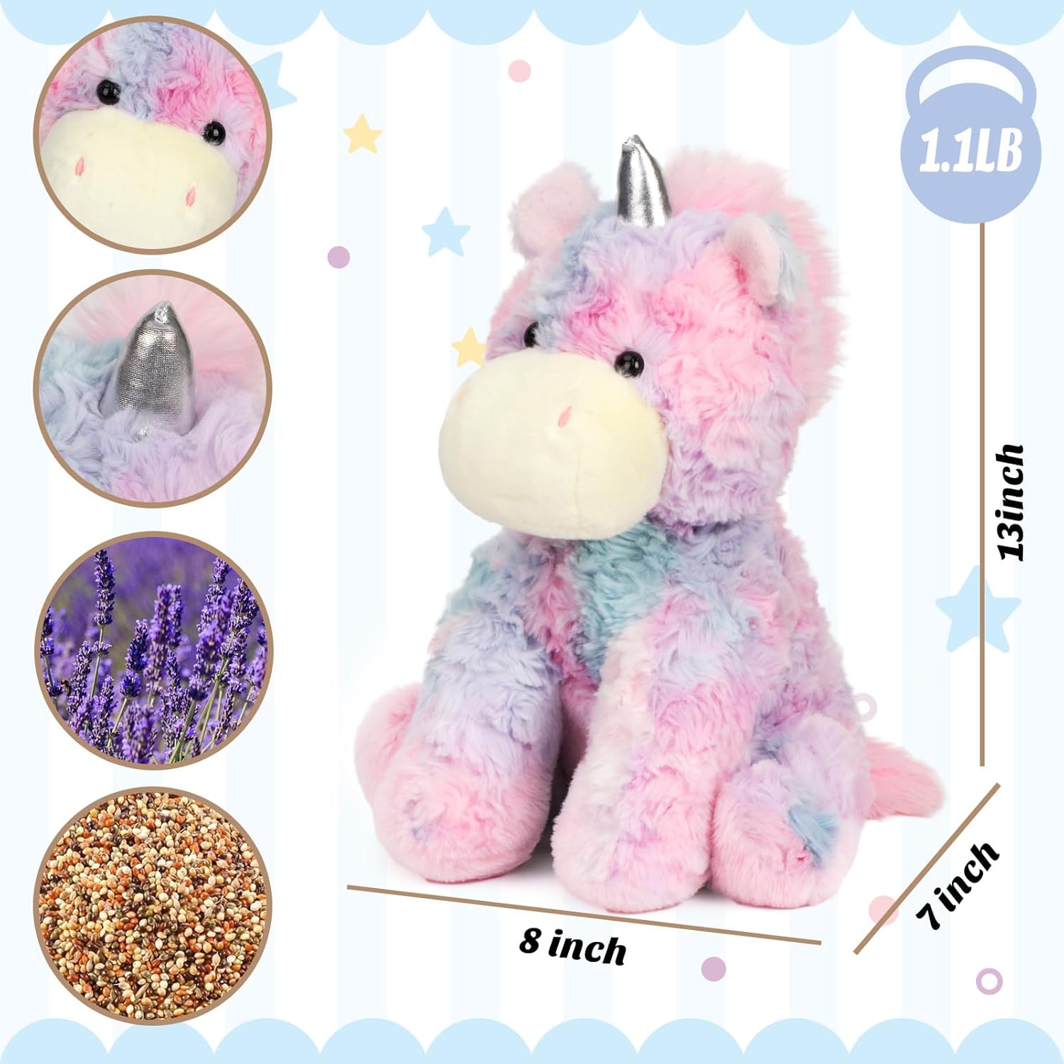 Easfan Weighted Stuffed Animals, Heated & Coolable Weighted Plush Toy Microwavable Lavender Scented Toys Cute Soft Plushies, Unicorn Gifts for Adults & Kids,12 inch - Image 2