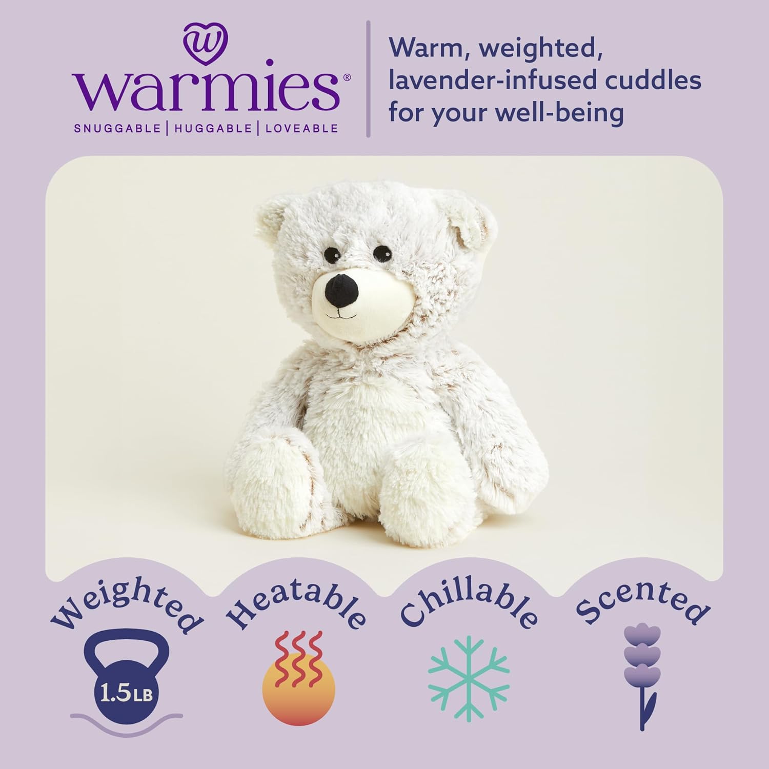warmies Microwavable & Weighted Stuffed Animals, Marshmallow Brown Bear - Heated Stuffed Animal Plushie for Warmth & Comfort - Soft Plush Toys for Adults & Children (Boys, Girls, Babies & Toddlers) - Image 2