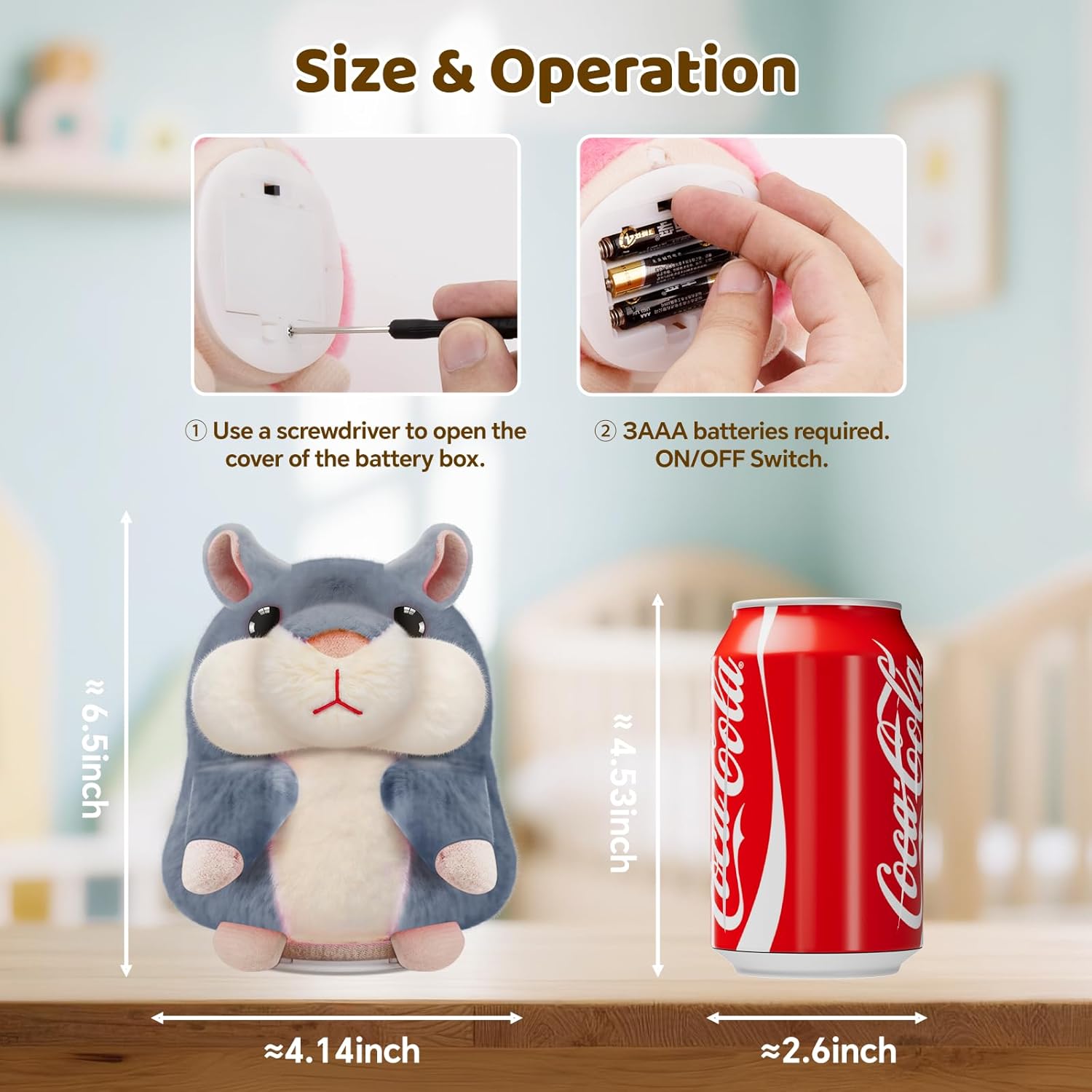 SANJOIN Kids Toddler Toys for Ages 2-4, Talking Hamster Repeats What You Say for Boys Girls, Interactive Plush Repeating Toy Gifts for 2 3 4 5 6 8 Year Old Boy Girl Birthday Gift (Gray) - Image 4