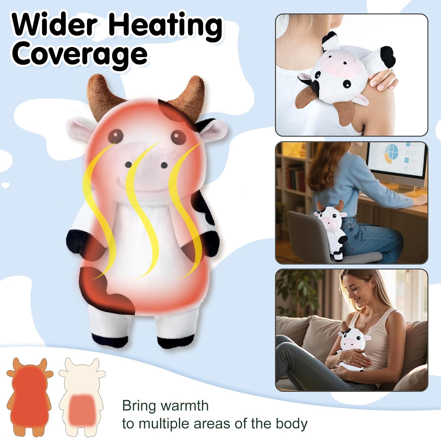 Milk Cow Microwavable Heating Pads for Belly, Neck & Shoulders, Heatable Plush with Moist Heat, Removable Plush Cover, Unscented Natural Fill, Adorable Surprise Present, 6.3" x 10.6", 1.5 lb - Image 4