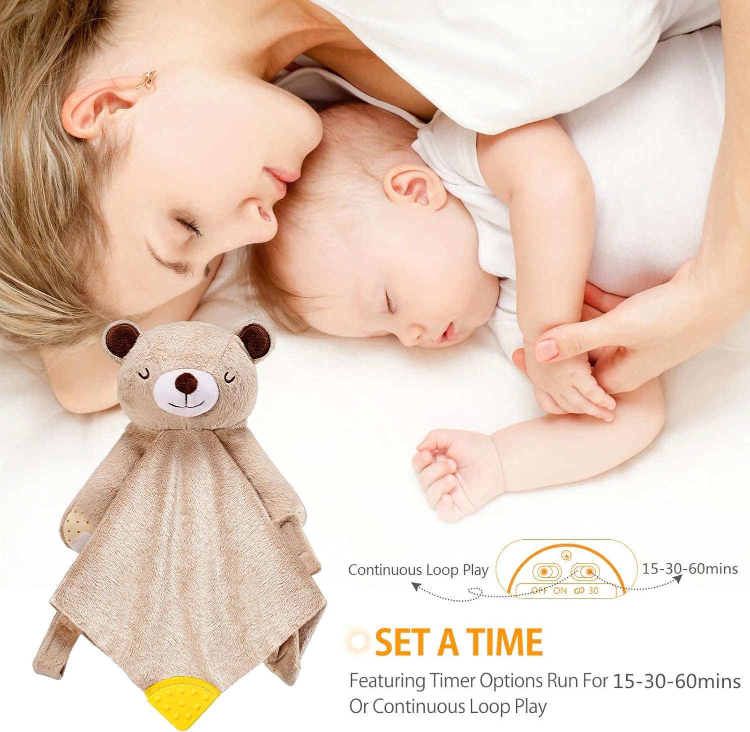 BEREST Rechargeable Baby Cry Sensor Sleep Soother Heartbeat Bear Lovey Blanket Comforter Toy, Help Newborns Go to Sleep Faster & Stay Asleep Longer, Great Nursery Decor Infants Shower Gifts - Image 5