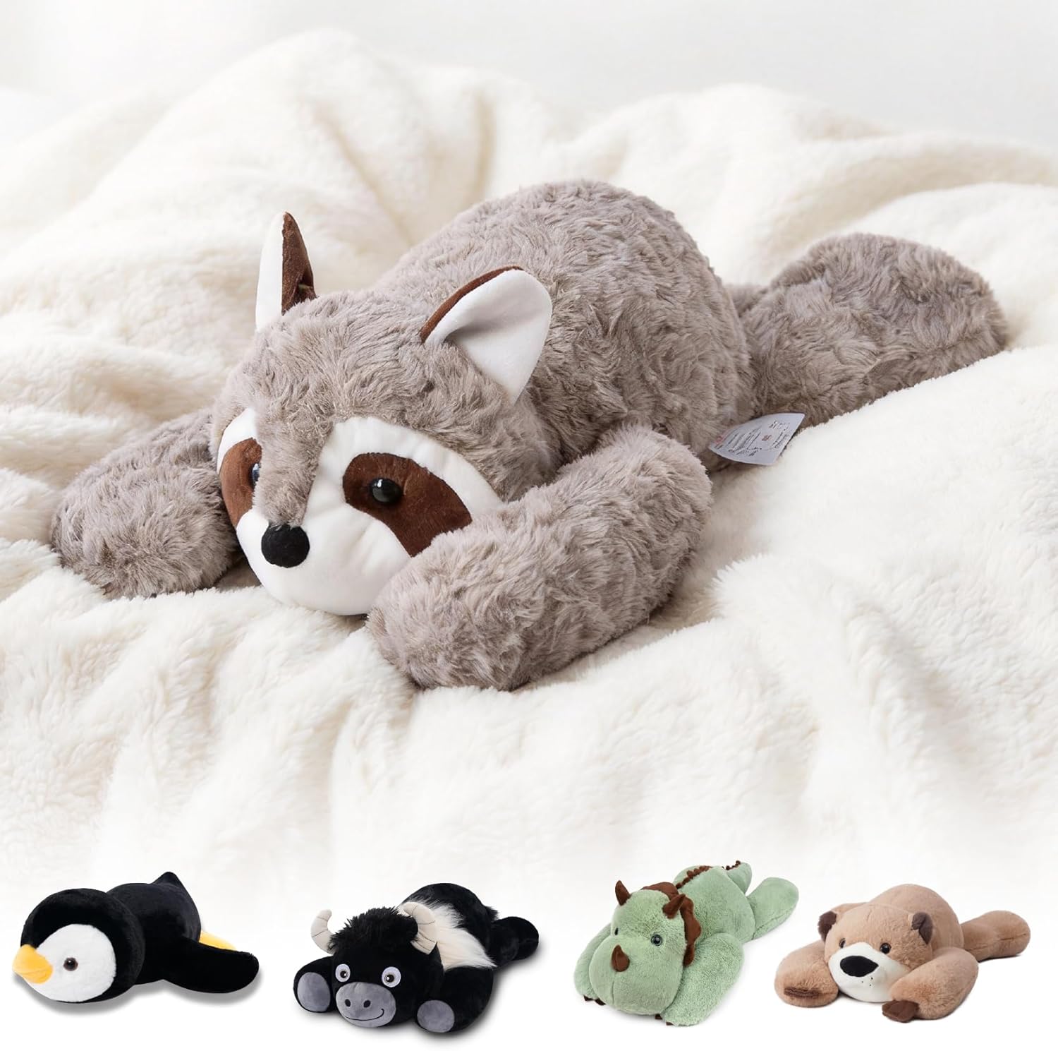 Niuniu Daddy Raccoon Weighted Stuffed Animals for Kids & Adults, 20" | 3.3lb Large Weighted Plushies Pillow for Sleeping and Calming, Cute Lying Plush Toy Huggable Gift for Everyday Comfort