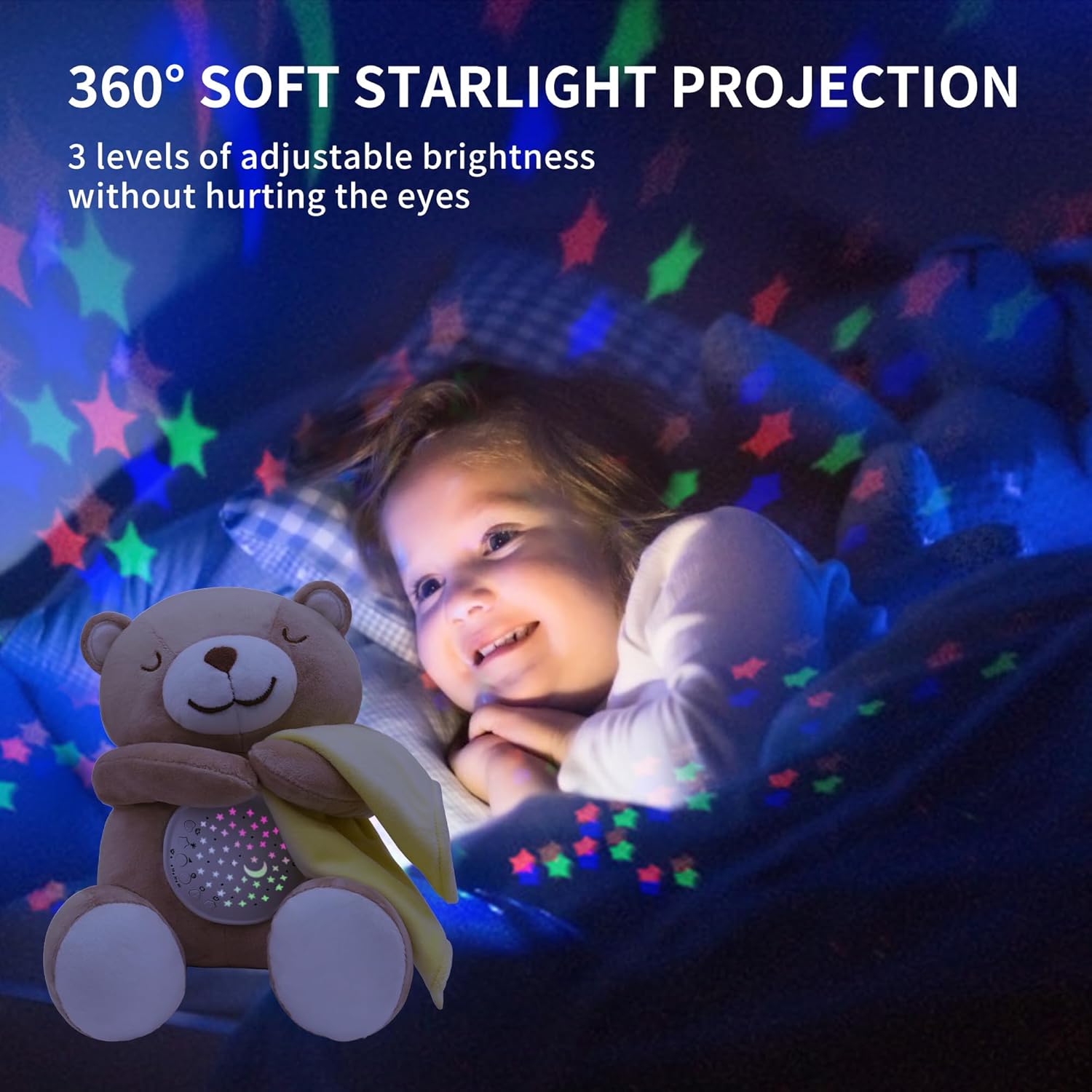 Baby Sleep Soother, White Noise Sound Machine Projector Night Light, Portable Stuffed Teddy Baby Gifts Bear Toy with 18 Soothing Sounds, Auto-Off Timer, Cry Sensor for Kids - Image 5