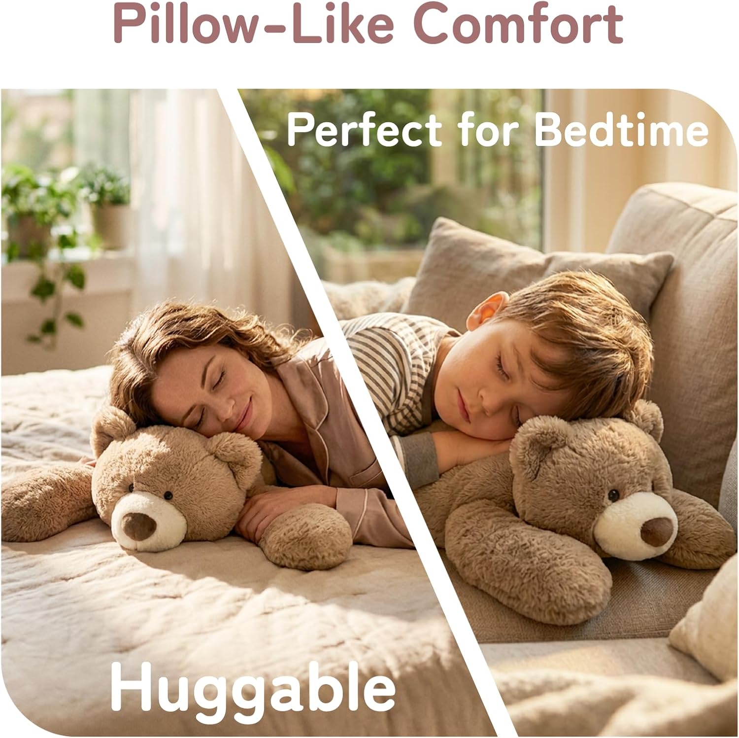 Niuniu Daddy 20" 3.3 lb Weighted Bear Stuffed Animal for Adults Kids, Giant Large Lying Teddy Bear Plush Toy, Soft Brown Bear Body Pillow for Sleeping, Gift for Christmas Birthday Holidays - Image 9