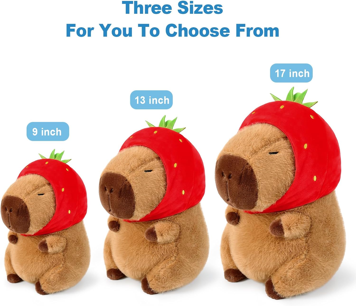 Ditucu Cute Capybara Plush Wear Strawberry Hat Soft Capibara Stuffed Animal Plushies Toys Hugging Gifts for Kids Brown 9 inch - Image 3