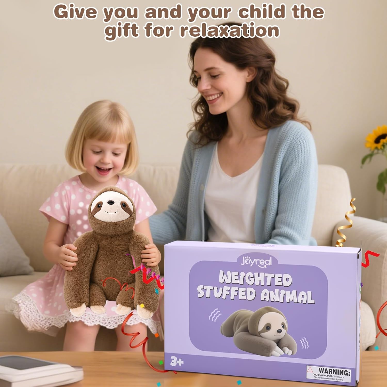 Joyreal Sloth Sensory Weighted Vibrating Pillow, Pressure Activated for Kids Adults, Plush Minky Soft Size: 11 by 21 inches Pillow Animal for Gift Birthday - Image 7