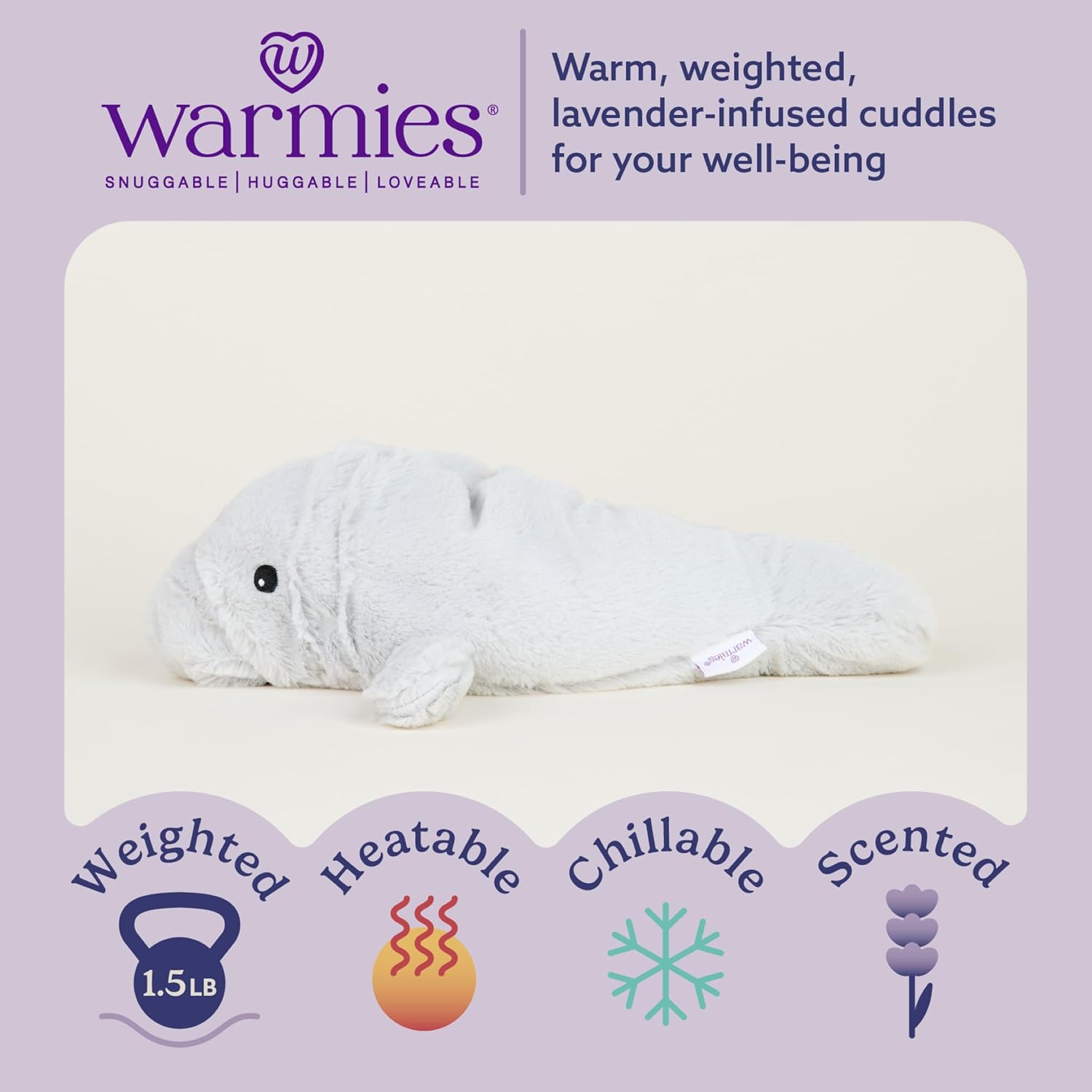 warmies Microwavable & Weighted Stuffed Animals, Manatee - Heated Stuffed Animal Plushie for Warmth & Comfort - Cute Soft Plush Toys for Adults & Children (Boys, Girls, Babies & Toddlers) - Image 2