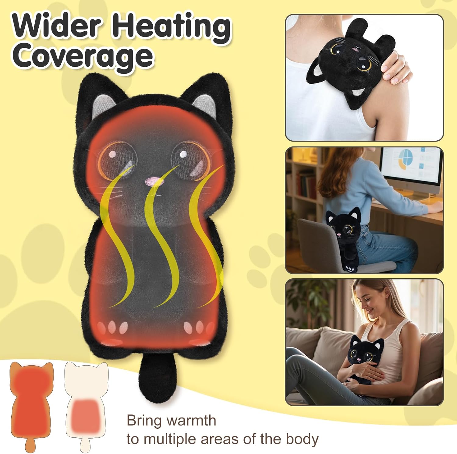 Black Cat Microwavable Heating Pads for Belly, Neck & Shoulders, Heatable Plush with Moist Heat, Removable Plush Cover, Unscented Natural Fill, Adorable Surprise Present, 6.5" x 10.6", 1.5 lb - Image 4
