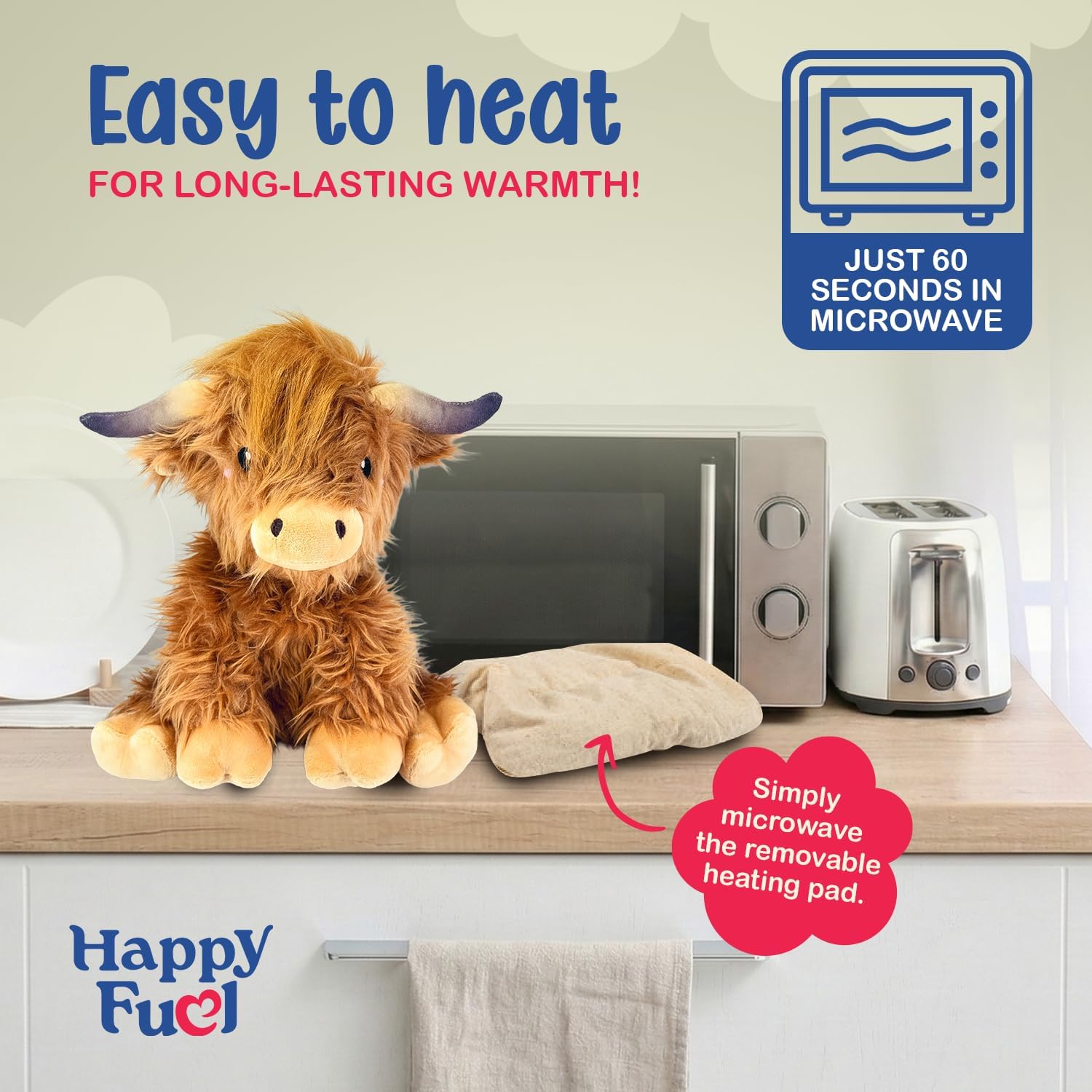 Highland Cow Microwavable Stuffed Animal – 1.5 lb Unscented Heating Pad Plush, Soft Cozy Cute Cow Toy for Relaxation and Comfort, Gift for Women, Girls, Adults & Kids by Happy Fuel - Image 5