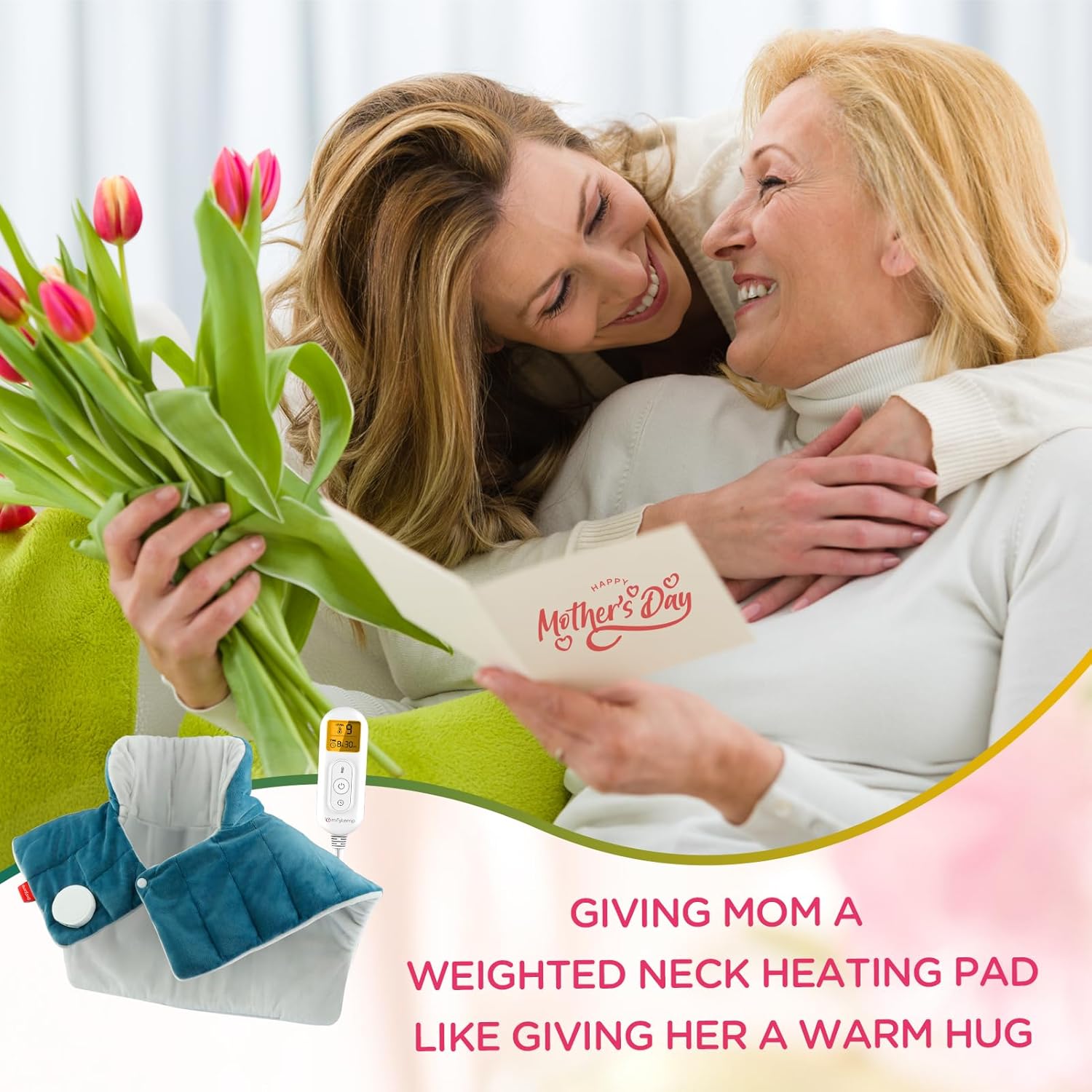 Comfytemp Heating Pad for Neck and Shoulders and Back, 2.6lb Weighted Electric Heating Pads FSA Eligible, Mothers Day Gifts for Mom Women Her, HSA Large Heated Wrap - 9 Heat Settings & 11 Timers, Blue - Image 5