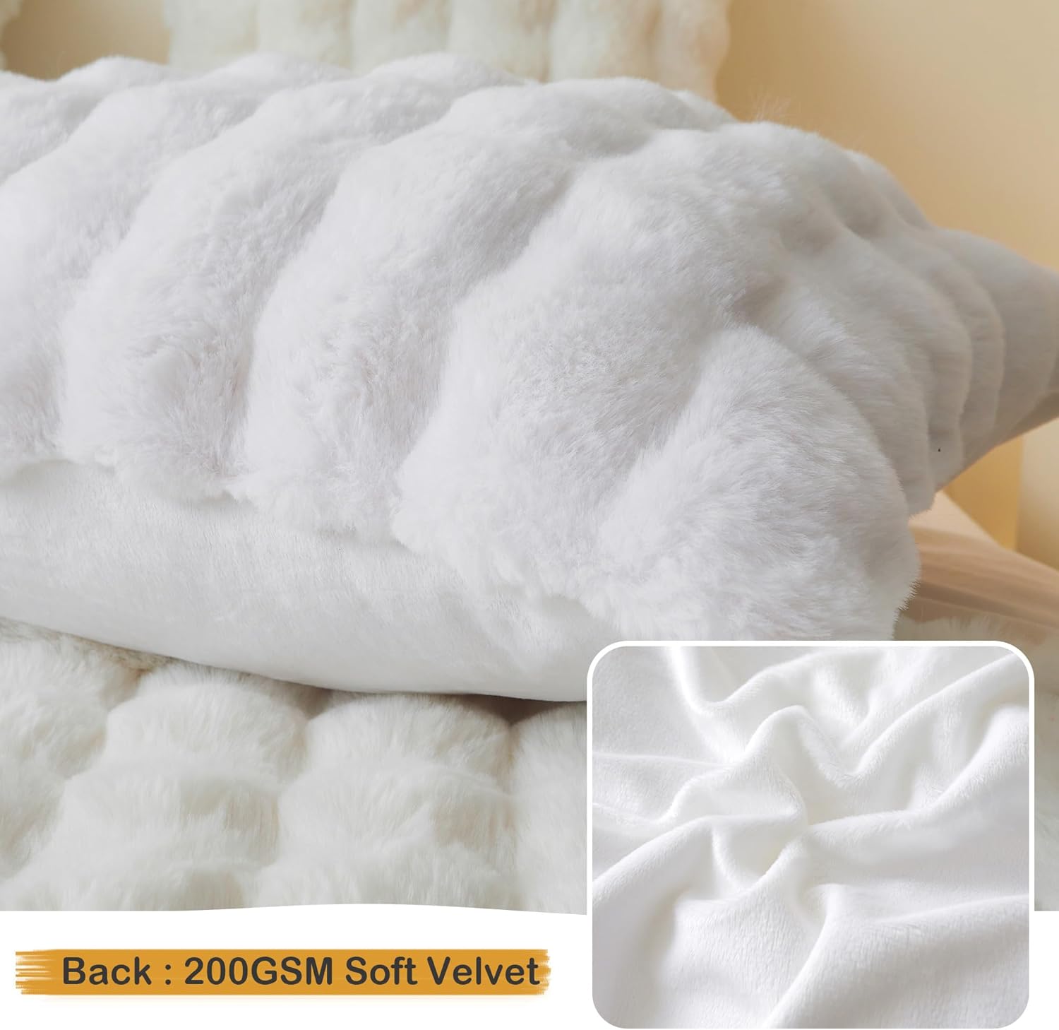LIFEREVO 2 Pack Fluffy Faux Rabbit Fur Pillow Cases, Luxury Soft Plush Shaggy Bubble Pillowcases Standard Size with Zipper Closure, Furry Fuzzy Long Pillow Shams for Bedroom Living Room 20x26, White - Image 5