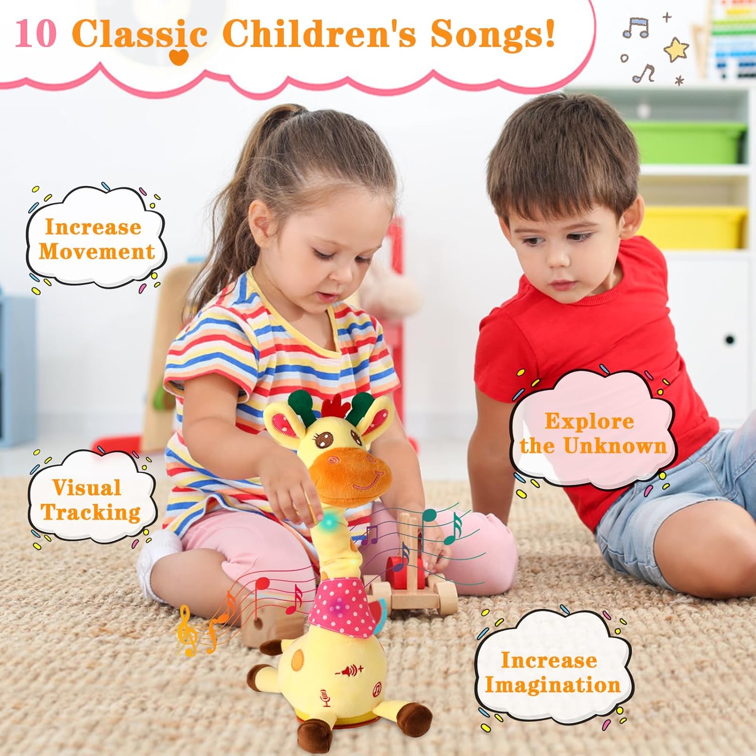 Dancing Giraffe Toy Stuffed Animal Toddlers Gifts for Baby Toys Singing Song Toddlers Toy Repeats What You Say Glowing Musical Toy for Baby Birthday Gift Groovy Giraffe Toy - Image 10