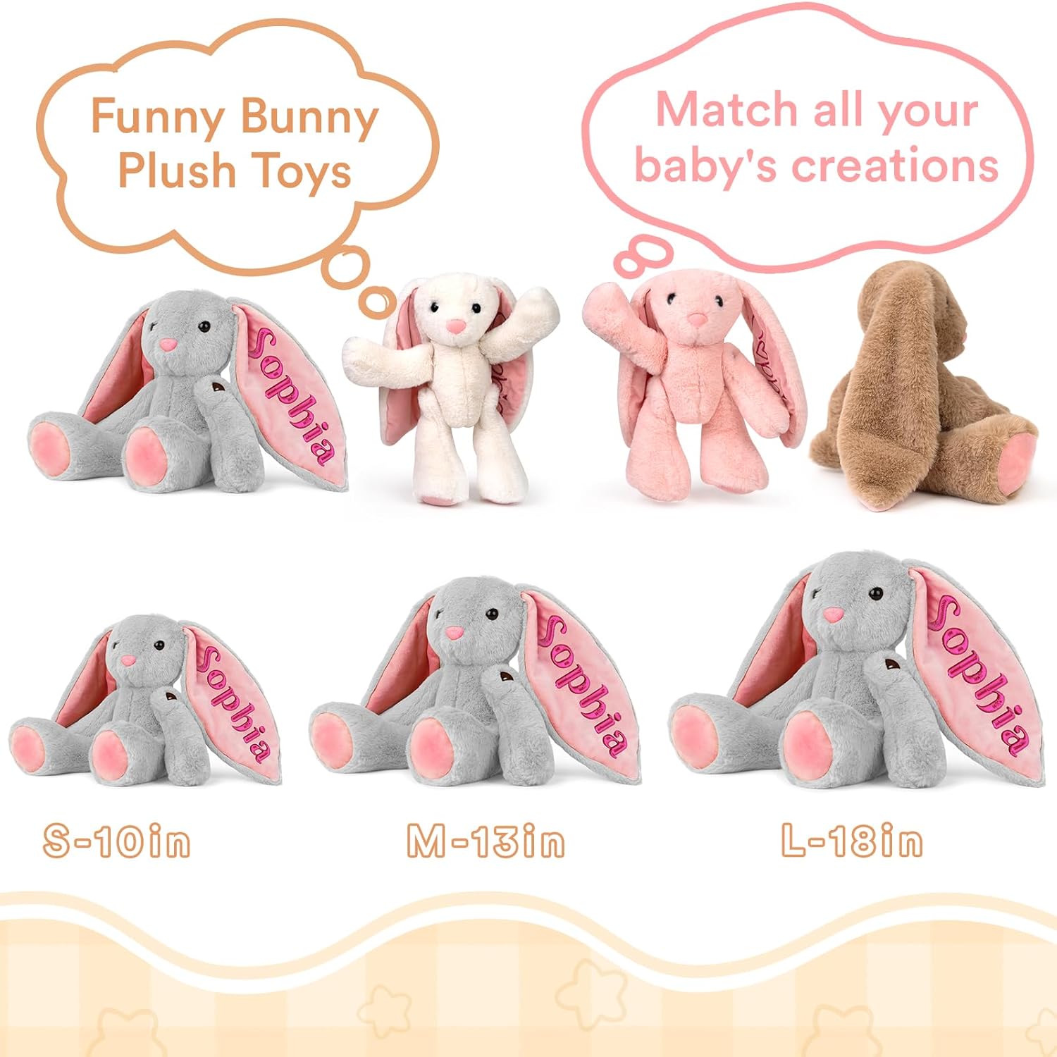Personalized Bunny Plush for Kids Custom Bunny with Embroidered Name, Stuffed Animal for Toddler 1-3+ Girls Boys Bunnys Plush Toys Personalized Baby Newborn Kids Gifts for First Birthday Easter - Image 5