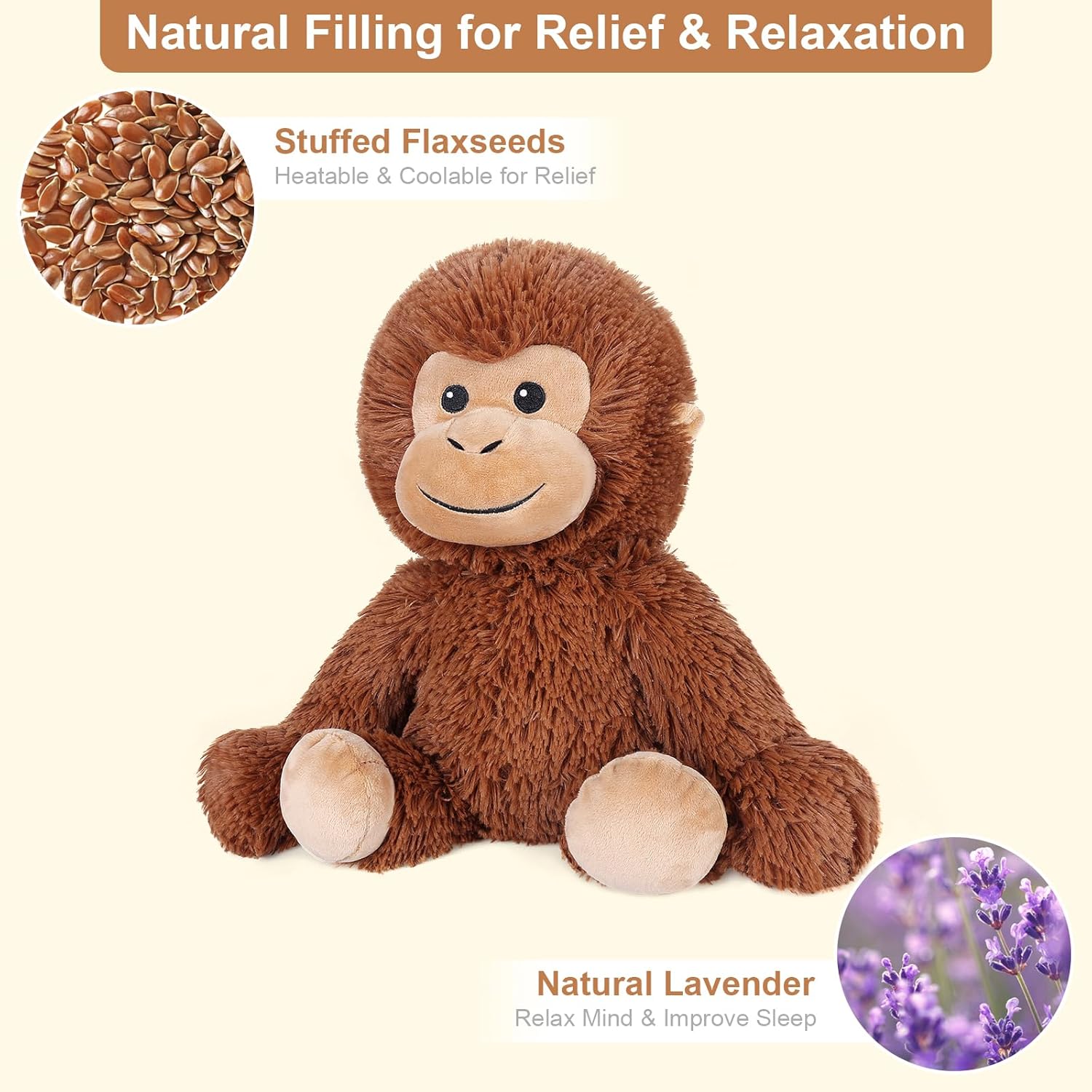 SuzziPals Heatable & Coolable Monkey Stuffed Animal, Microwavable Heating Pad Plushies for Soothing & Relaxation, Lavender Scented Stuffed Plush Toys, Monkey Gifts Boys Girls - Image 2