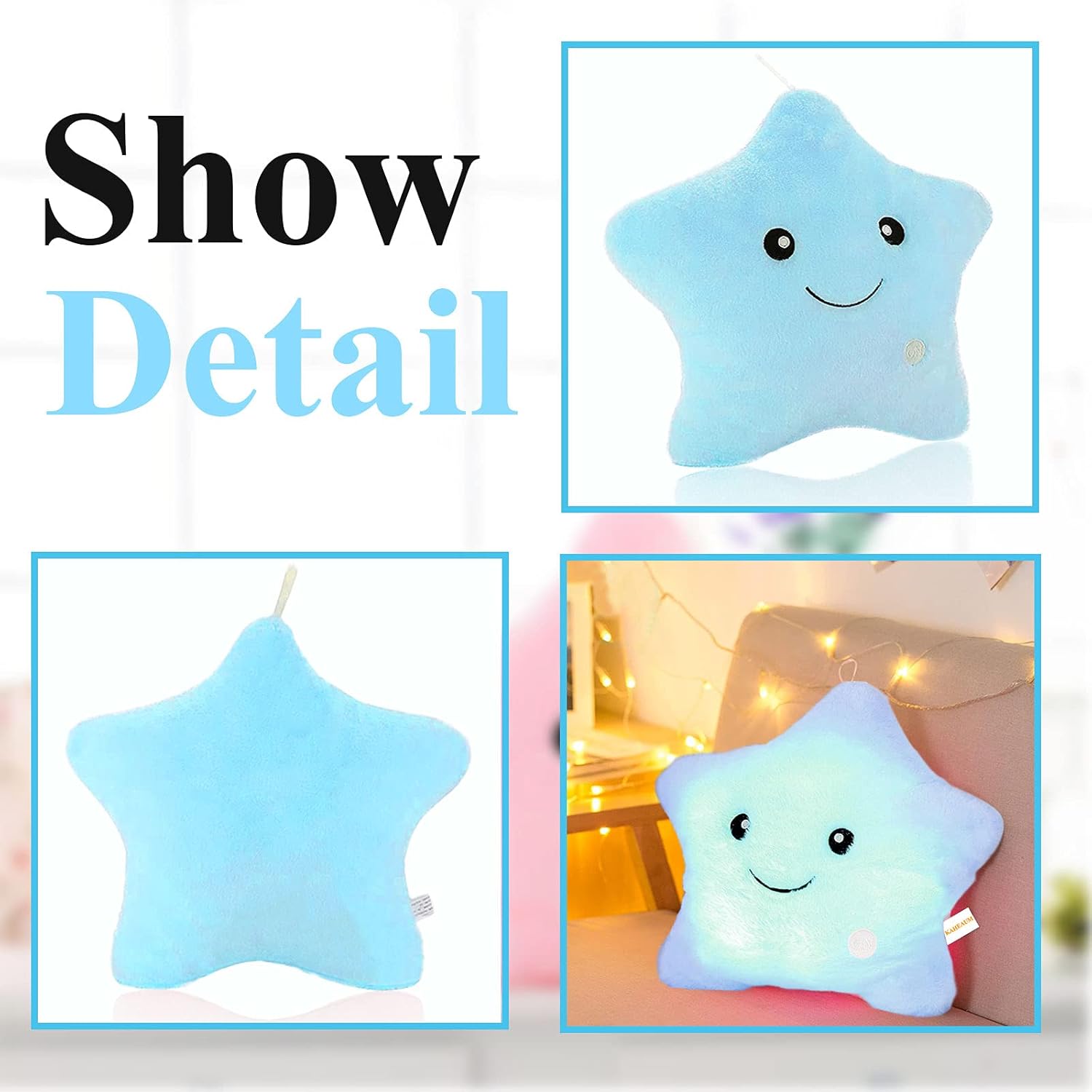 Creative Twinkle Star Glowing LED Night Light Up Plush Pillows Stuffed Toys Birthday Gifts for Kid Children Friends,Couch Bed Throw Pillows Decorative Light Blue Throw Pillow Covers - Image 2