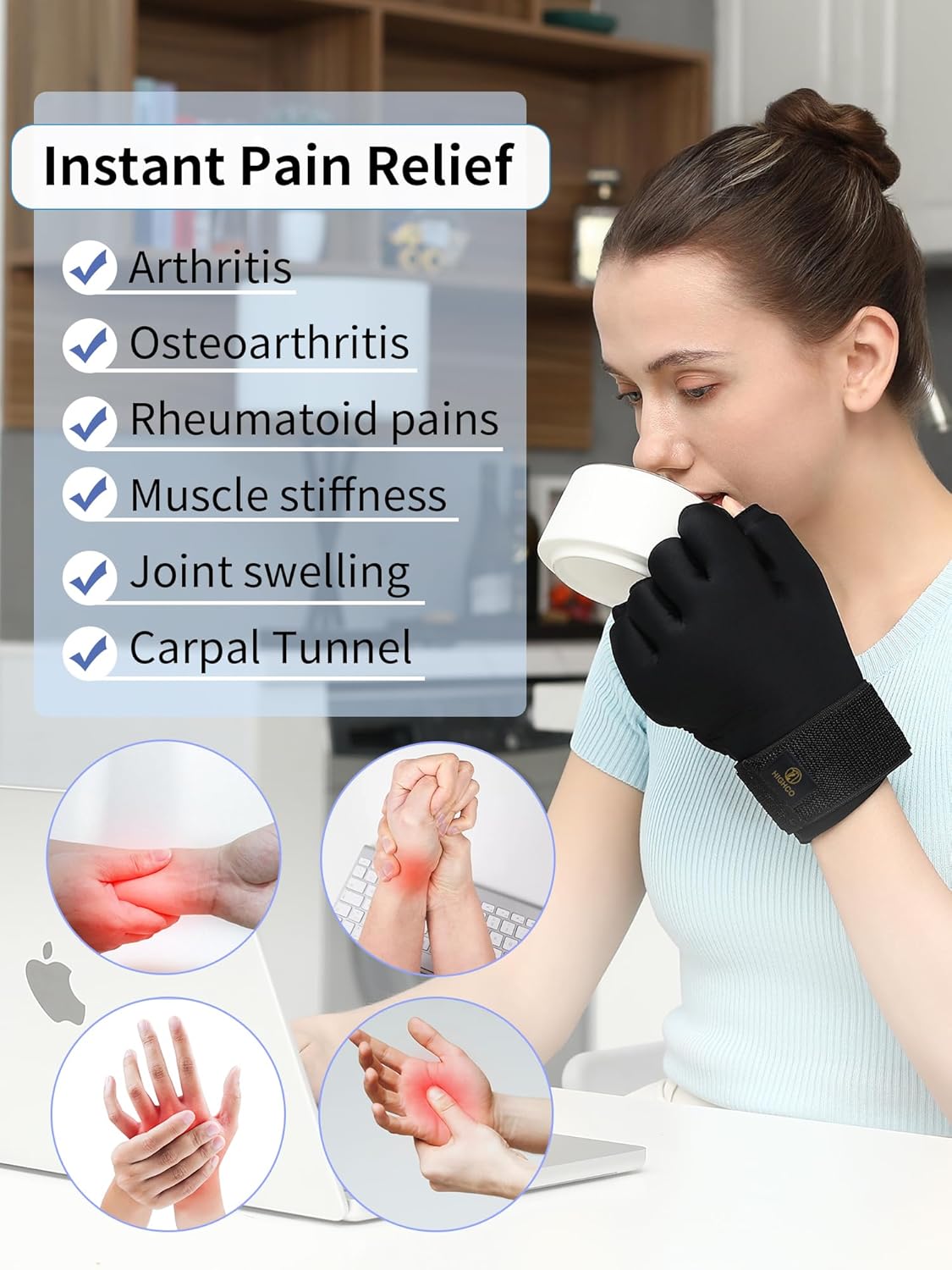 highco Hand Ice Pack Cooling Ice Glove for Pain Relief,Hot&Cold Therapy Hand Wrist Ice Pack Wrap for Arthritis - Image 2