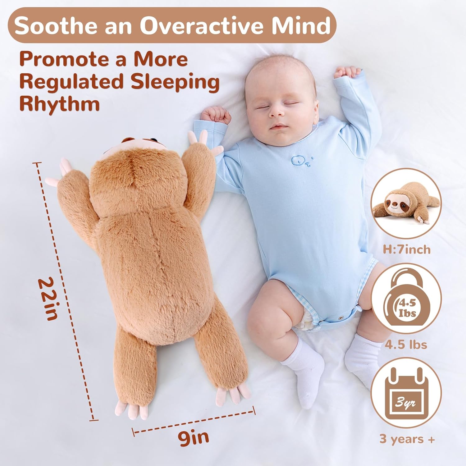gnomantic Sloth Weighted Stuffed Animals - 22 Inch 4.5 Pounds Weighted Plushies Sloth Stuffed Animals - Big Plush Pillow - Cute Plush Toys Gifts for Kids & Adults (22" 4.5 lbs) - Image 5