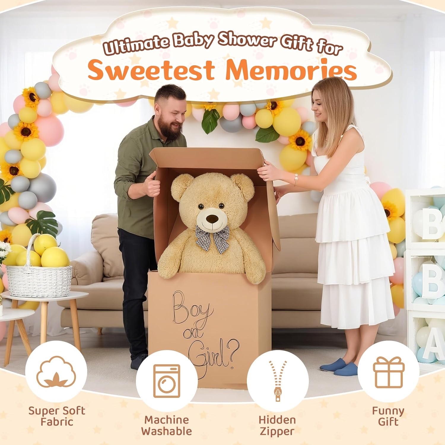 MorisMos Giant Teddy Bear 4 Feet, Cute Big Huge Bear Stuffed Animal 47inch, Classic Teddy Bear Plush Gift for Baby Shower Decorations, Party,Birthday,Valentines Day, Brown - Image 7