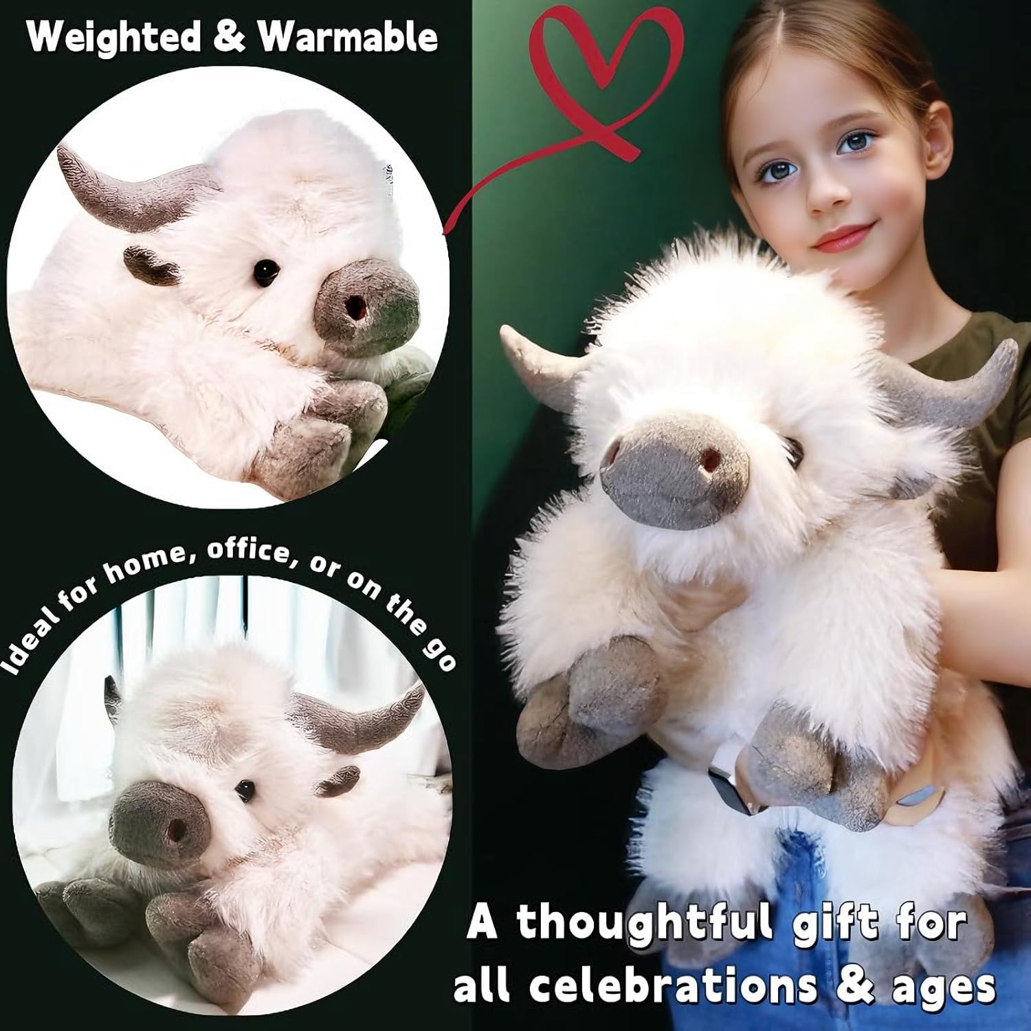 uoozii 24" | 5 Pounds Highland Cow Weighted Stuffed Animals with Removable Unscented Microwavable Pouch, Cute Coolable Warmable Weighted Plush Gift for Kids & Adults - Image 4