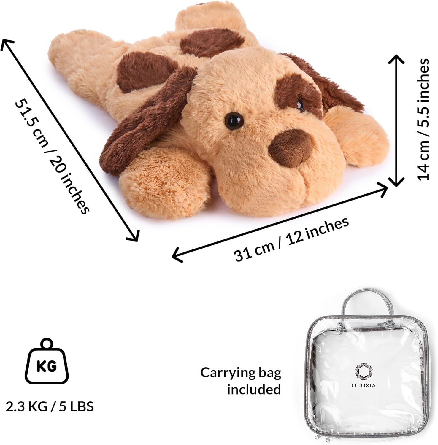 ODOXIA Weighted Stuffed Animal for Anxiety | 5 Lbs | Calming & Comforting | Dog Stuffed Animal Sensory | Weighted Plush Toy | for Adults and Kids | Includes Carrying Bag - Image 5