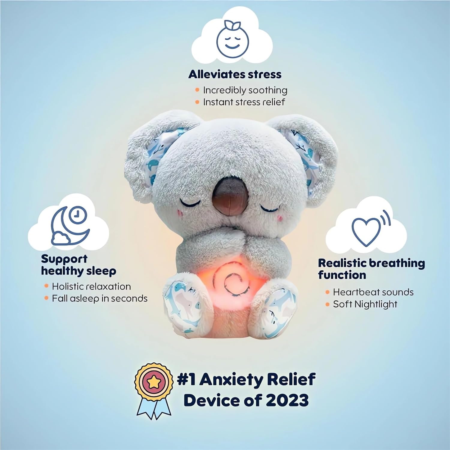 The Relief Koala Sleeping Plush Breathing, Koala Breathing Stuffed Animal Evoraco Soothing Evora Anxiety Relief Koalas Calm Sleeping Buddy Mush Plush with Heartbeat (1PC) - Image 3