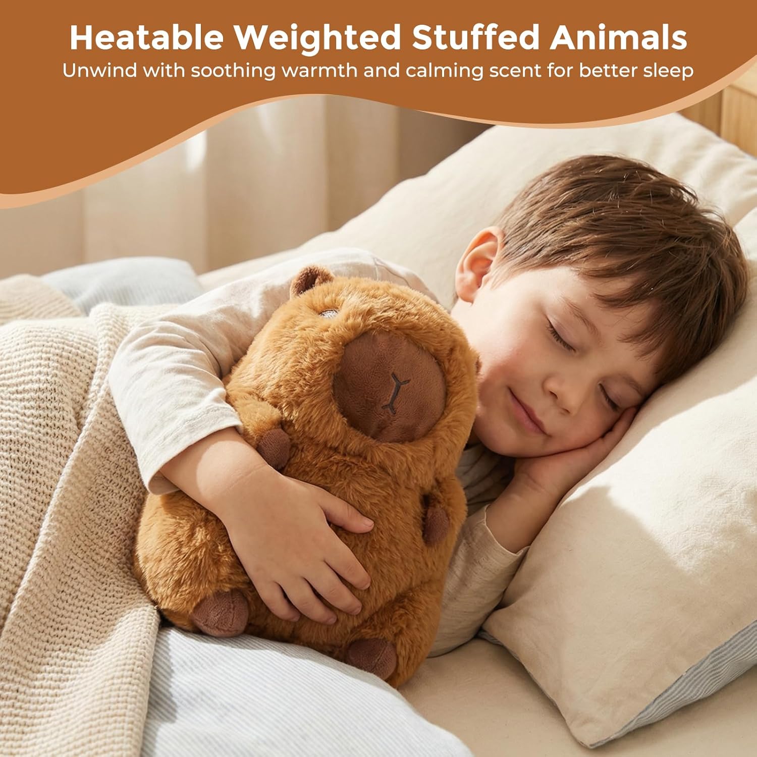 Capybara Microwavable Weighted Stuffed Animals Plushies, Heating Pad Animal for Stress Period Cramps, Lavender Scented Heat&Cold Compress Capybara Plush Toys Gifts for Girls Boys Adults - Image 6