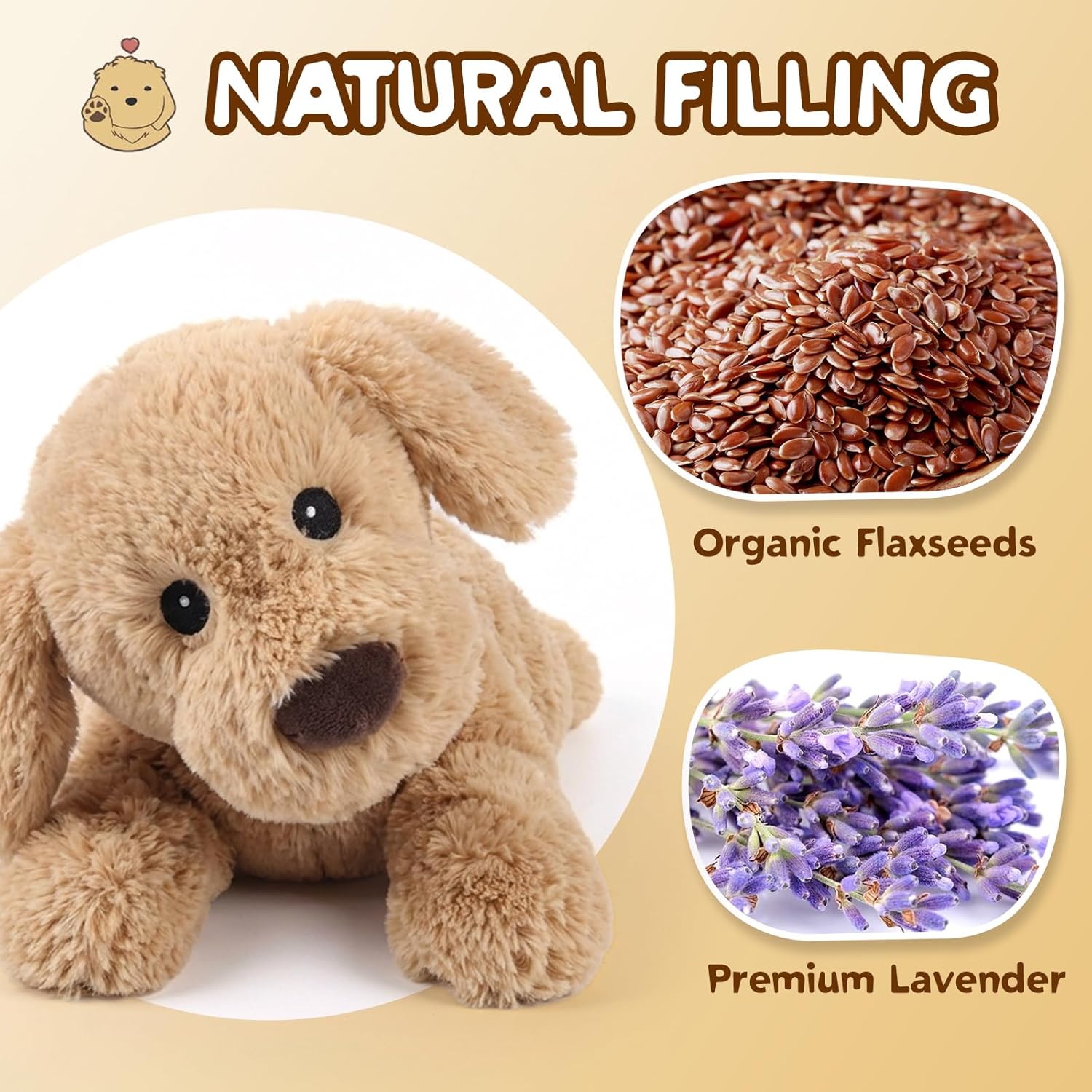 Dog Stuffed Animals, Microwavable Stuffed Animal Adorable Fluffy Puppy Plush for Warmth, Heatable Coolable Lavender Scent Puppy Plush Toy, Cute Soft Dog Plushies for Kids Adults Gift, Golden Retriever - Image 5