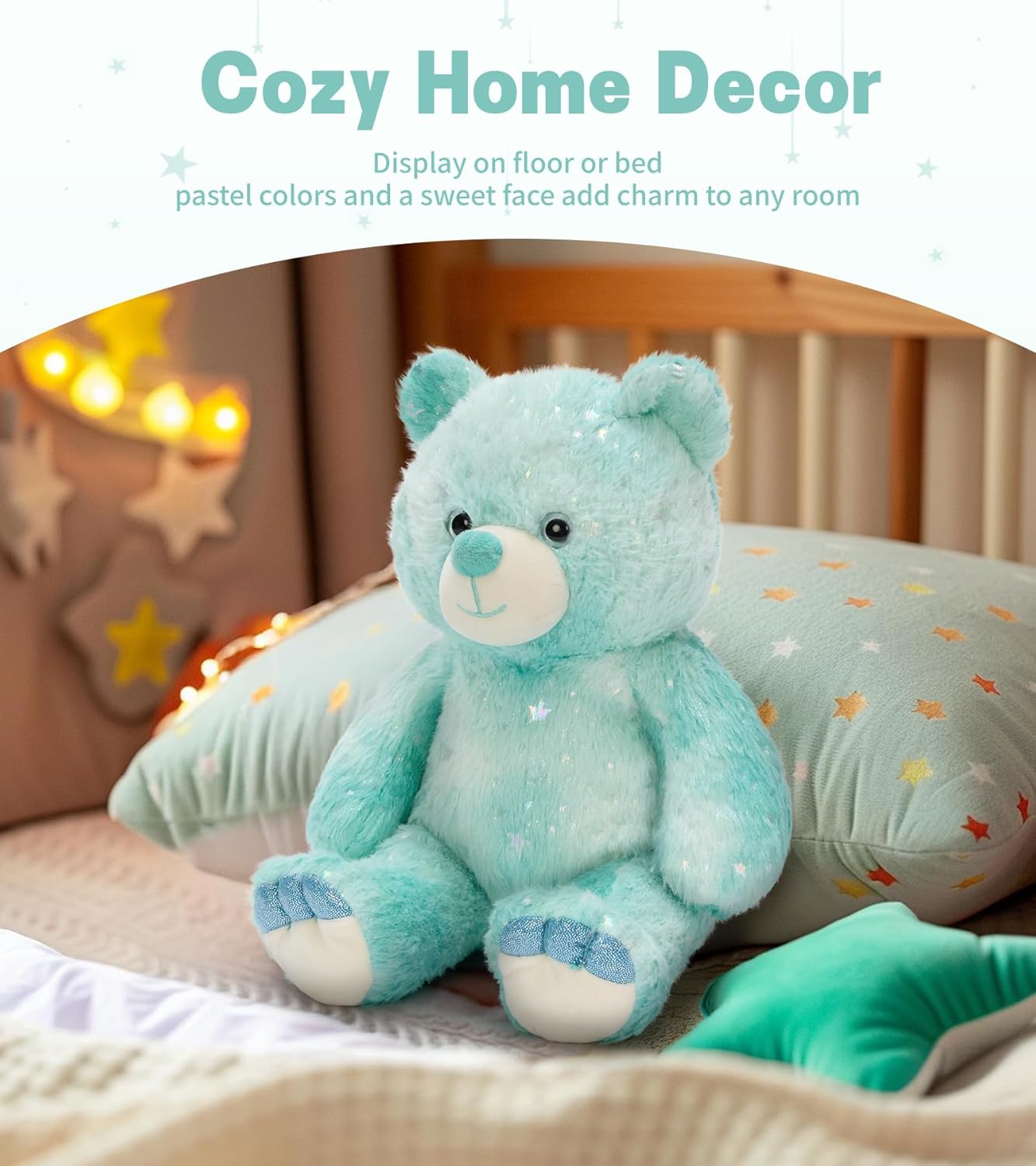 Tezituor Stuffed Teddy Bear,Rainbow Bear Plush Toys,13.78in Cute Cozy Bears Stuffed Animal, Plushies,Stuffies for Girlfriend,Kids,Valentine’s Day,Christmas,Birthday Gifts,Huggable Medium (Blue Green) - Image 6