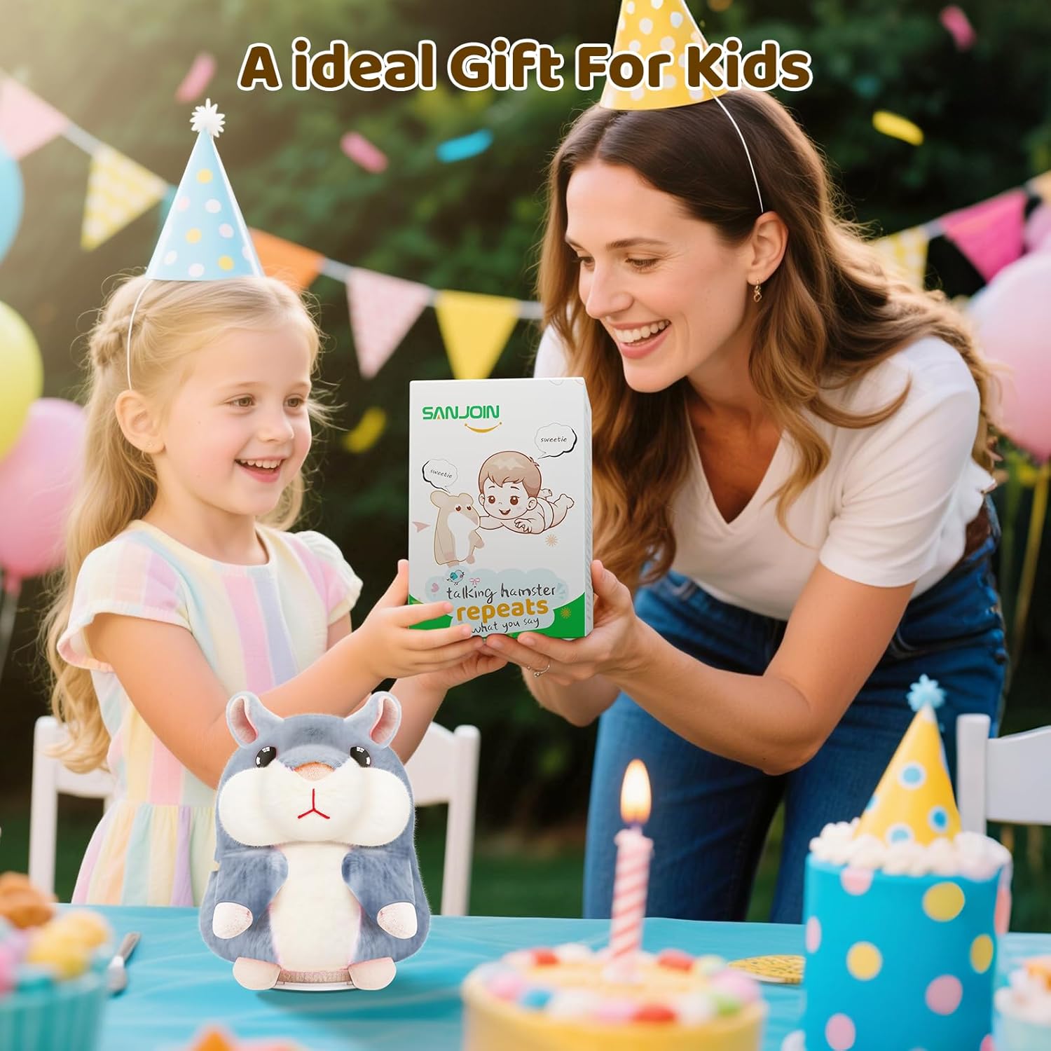 SANJOIN Kids Toddler Toys for Ages 2-4, Talking Hamster Repeats What You Say for Boys Girls, Interactive Plush Repeating Toy Gifts for 2 3 4 5 6 8 Year Old Boy Girl Birthday Gift (Gray) - Image 2