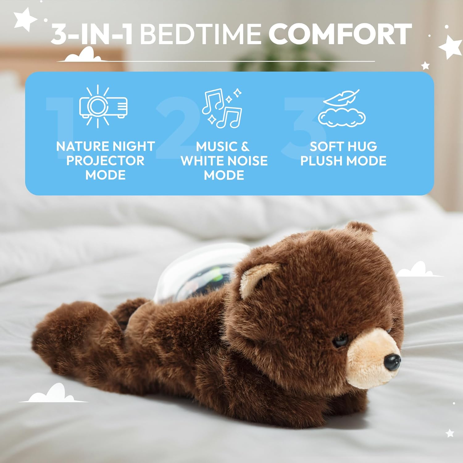 Sound Sleepers Bear – Stuffed Animal Night Light & Baby Night Light Projector with Soothing Music | Plush Toddler Night Light Projector, Sound Machine & Nursery Star Projector - Image 4