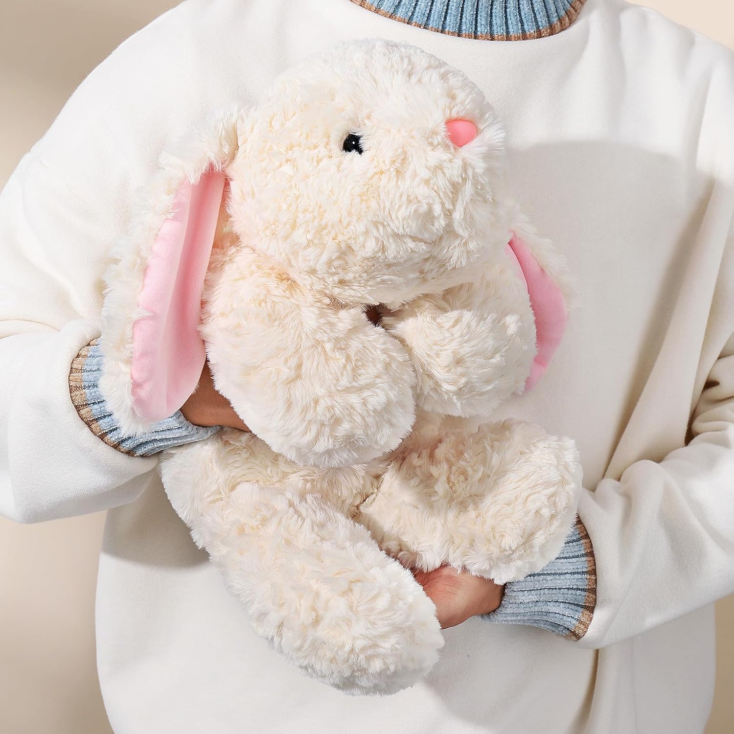 10Lbs Weighted Bunny Stuffed Animal, 27.5" Sturdy Soft Beige Rabbit Plush Toy for Adults, Huggable Companion for Cuddling - Image 5