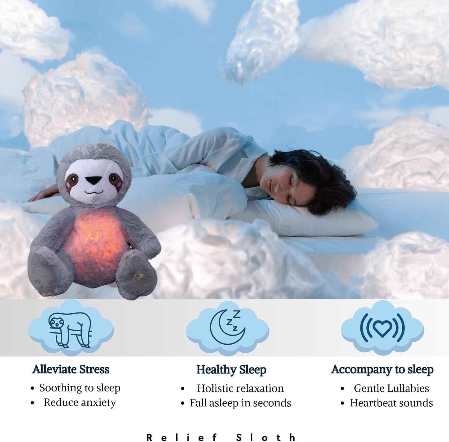 Anxiety Relief Koala, Breathing Teddy Anxiety Bear with Calming Music, Lights, Sleeping Otter Plush, Soothing Sloth for Adults & Kids, Stress Relief Stuffed Animal (3-Level Adjustable Volume) - Image 4