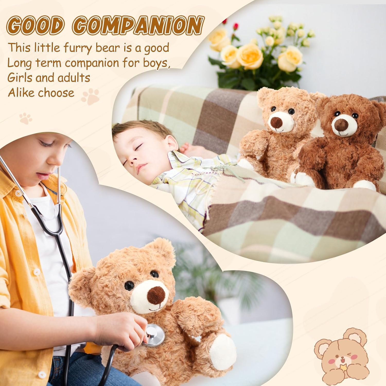 Jenaai 8 Pcs Bears Bulk 10'' Bear Stuffed Animal Baby Shower Decorations Small Stuffed Plush Toys Gifts for Girls Boys Kids Children School Classroom Adult Party Favor (Classic,Light Brown,Dark Brown) - Image 5