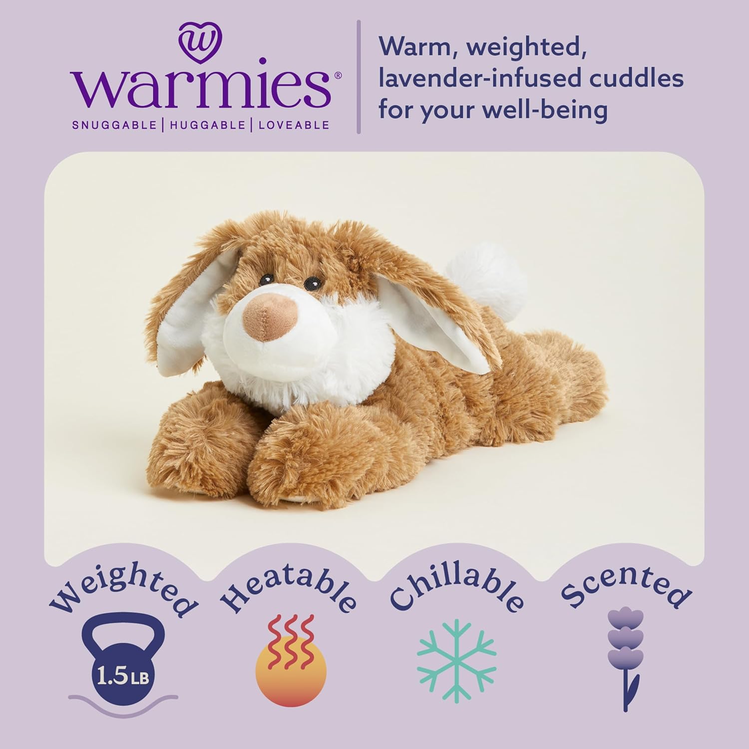 warmies Microwavable & Weighted Stuffed Animals, Brown Bunny - Heated Stuffed Animal Plushie for Warmth & Comfort - Cute Soft Weighted Plush Toys for Adults & Children (Boys, Girls, Babies & Toddlers) - Image 2