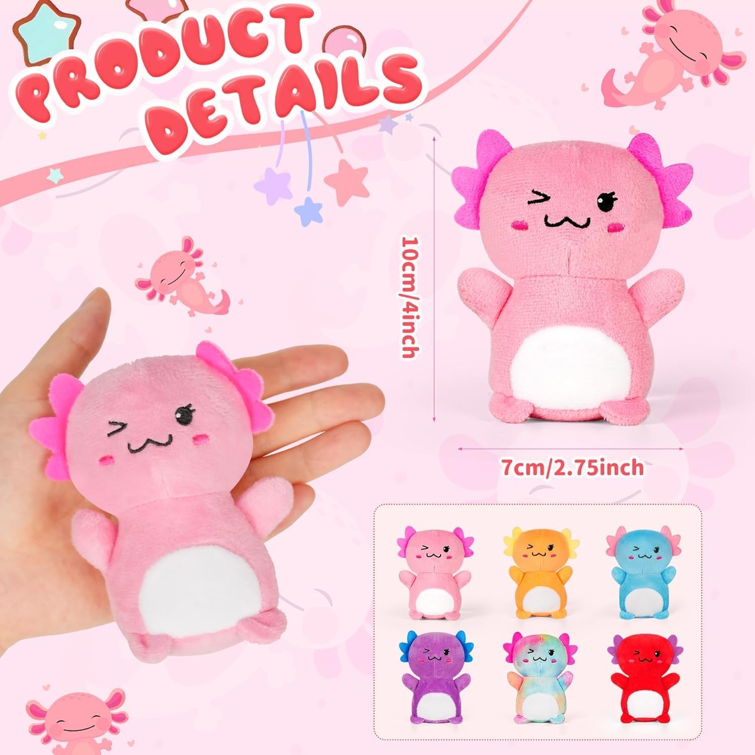 12 Axolotl Plush Toy Set with Valentine's Day Card, Mini Cute Animal Doll, Girl's Party Gift, Children's Birthday Gift, Christmas Sock Filler, Soft Fill Plush Doll Decorative Card - Image 2