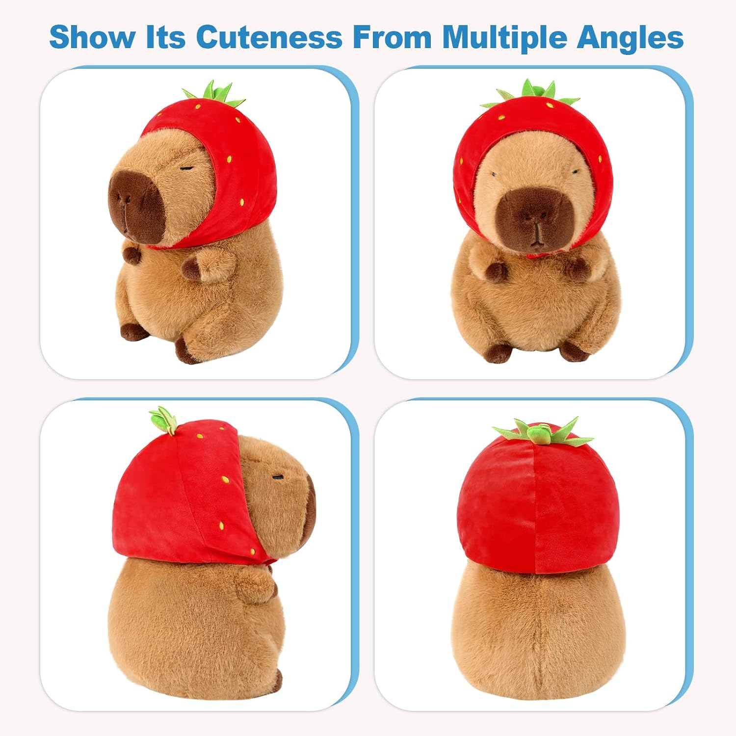 Ditucu Cute Capybara Plush Wear Strawberry Hat Soft Capibara Stuffed Animal Plushies Toys Hugging Gifts for Kids Brown 9 inch - Image 5