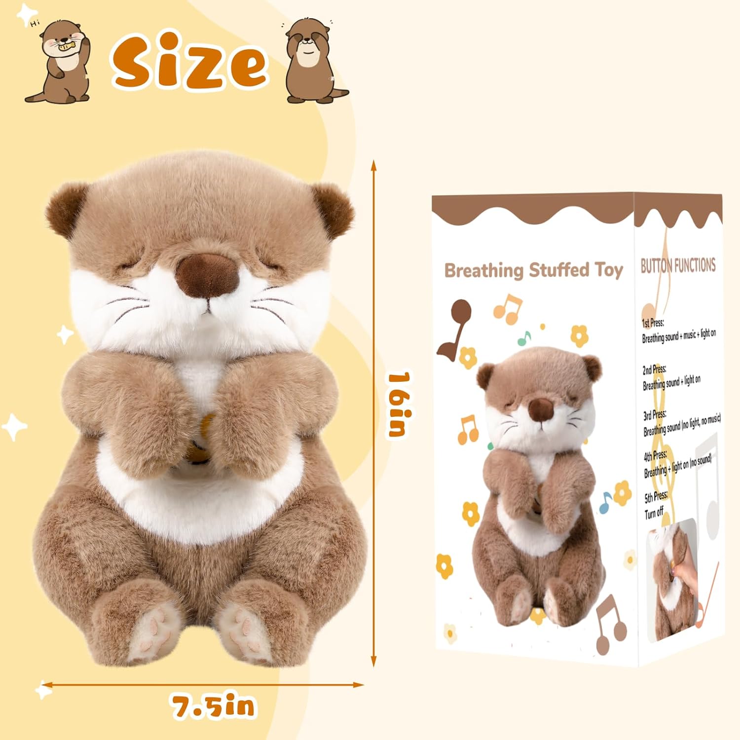 Baby Comfort Otter Breathing Stuffed Animal Buddy-Fur Real Pets Plush Sound Machine with Music, Warm Lights, Peaceful Moments for Kids & Adult | Peluche Que Respira - Image 3
