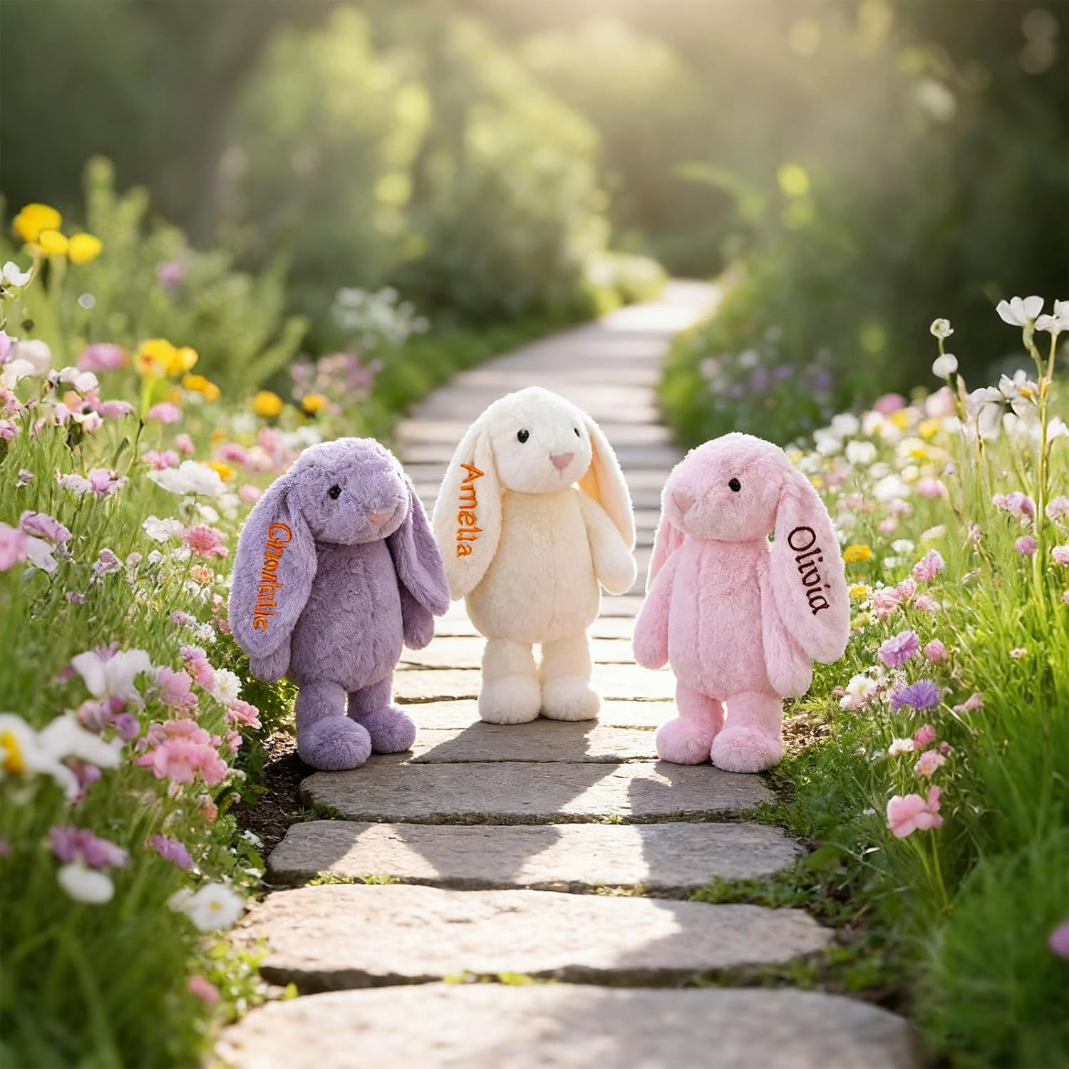 Custom Bunny Stuffed Animal, Embroidered Bunny Plush, Rabbit Plushie with Name, Cute Toys for Kids Babies Girls Boys, Emotional Support Gift, Meaningful Gift Basket Idea - Image 7