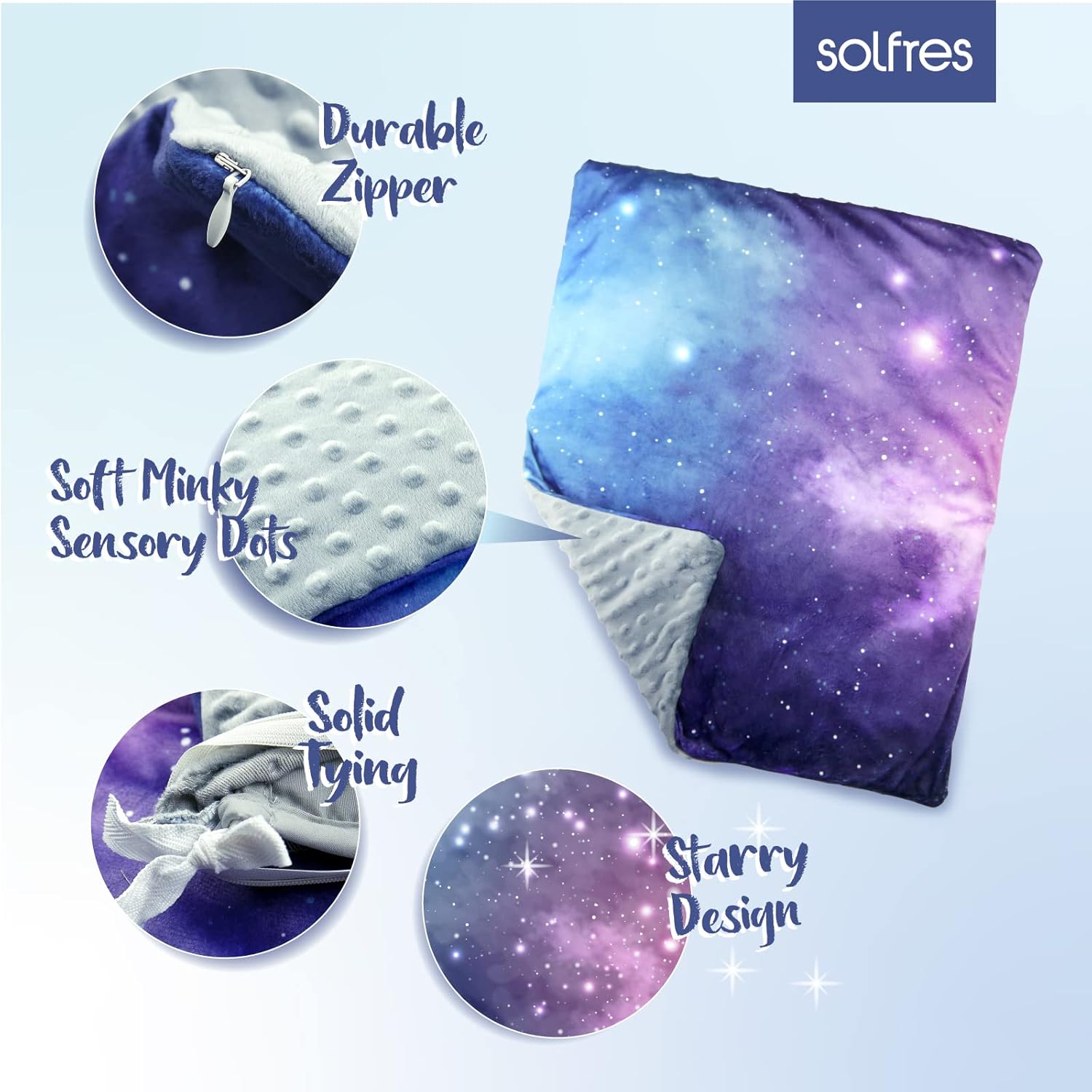 Solfres Small Weighted Lap Pad Blanket Throw for Kids Boys Teens 20in x 23in 5 Lbs - Sleep Therapy Plush Travel Size with Glass Beads, Galaxy Space Stars - Image 3