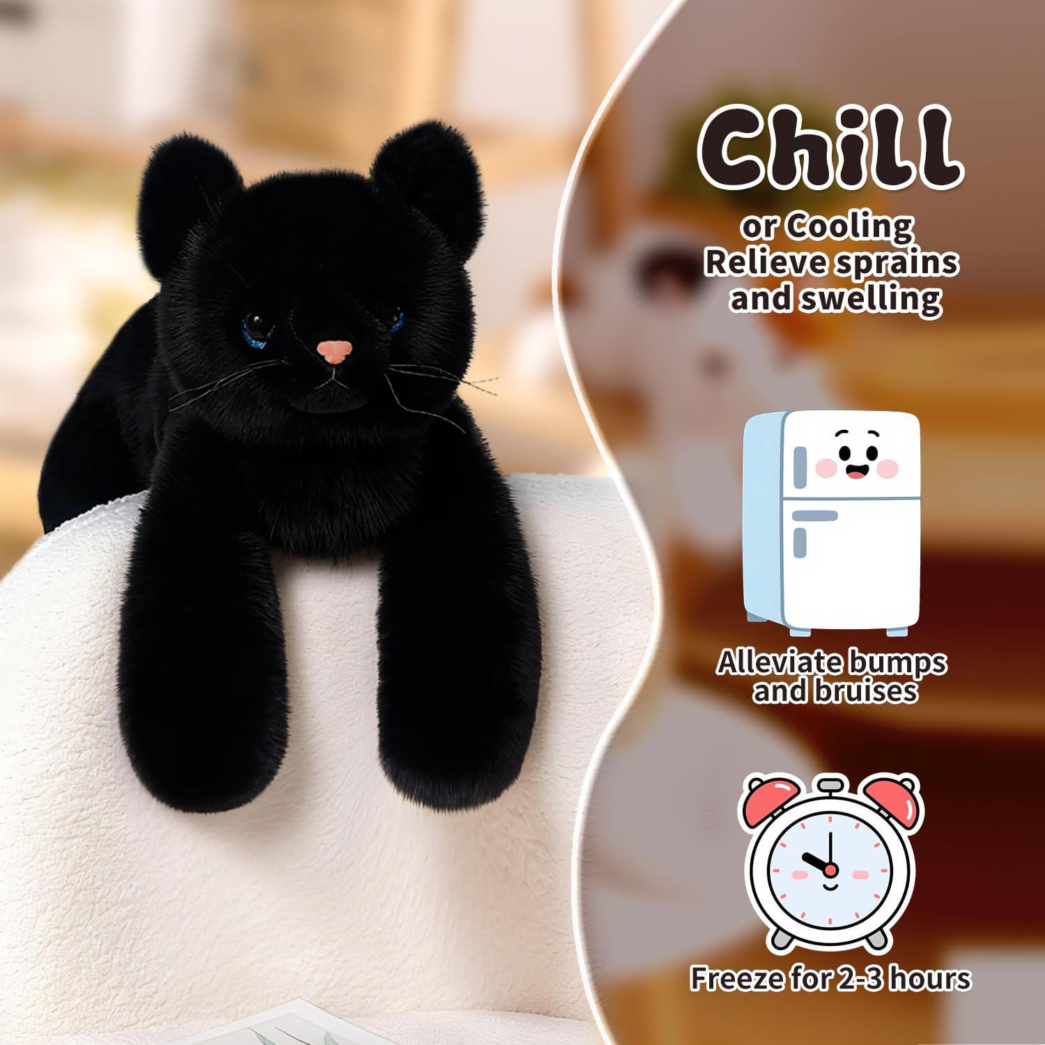 SNOWOLF Weighted Stuffed Animals Cat, Plushies Black Cat, Cat Plush Toy with Himalayan Salt for Warmth & Comfort, Cute Soft Kitten Doll Gift for Boys, Girls, Women, 1.5 LBs - Image 4