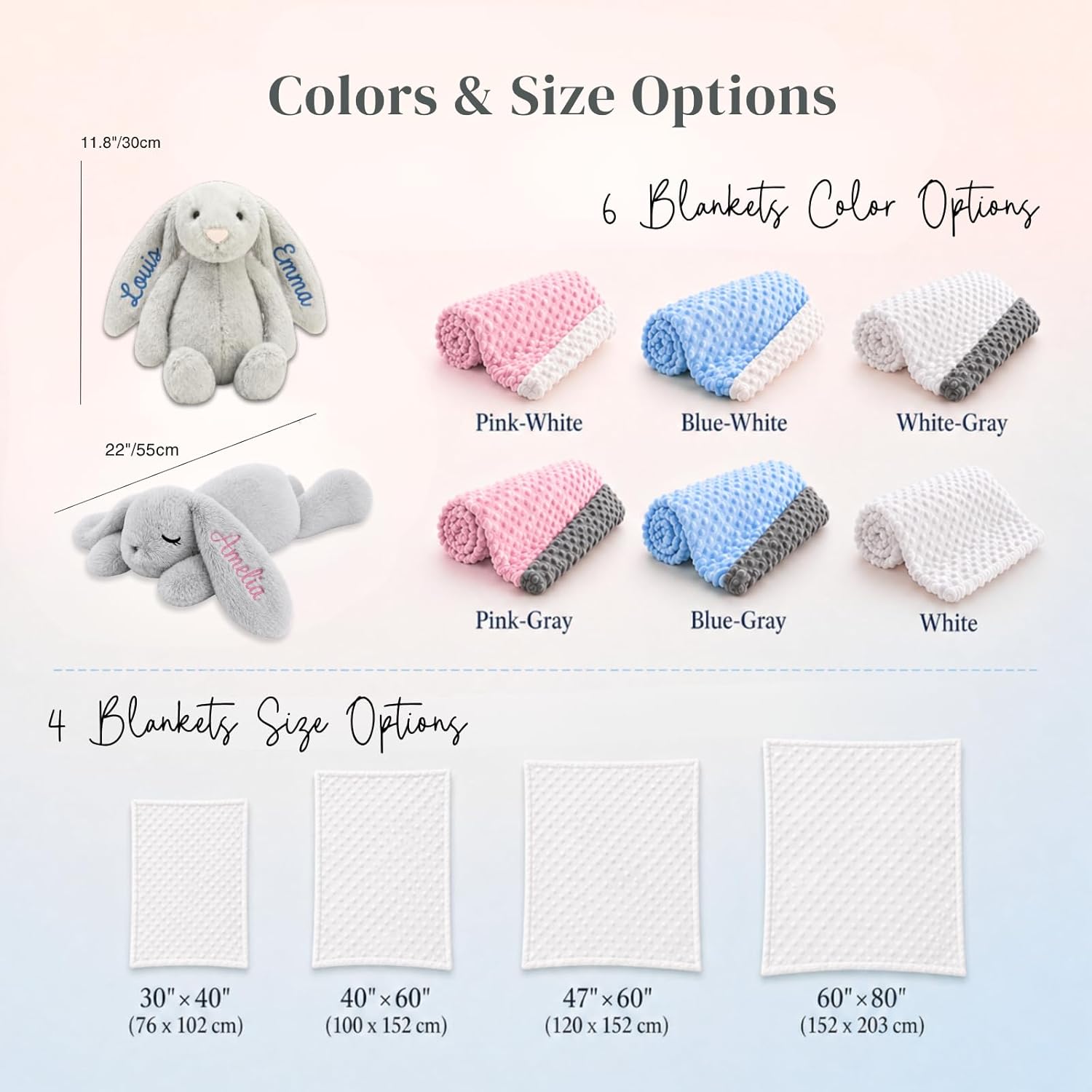 Personalized Baby Blanket and Plush Bunny Set, Custom Baby Blankets and Rabbit with Name, Personalized 2 in 1 Gift Set for Boy Girl Toddlers, Minky Dot Swaddle, Gift Set for Showering, Birthday - Image 7