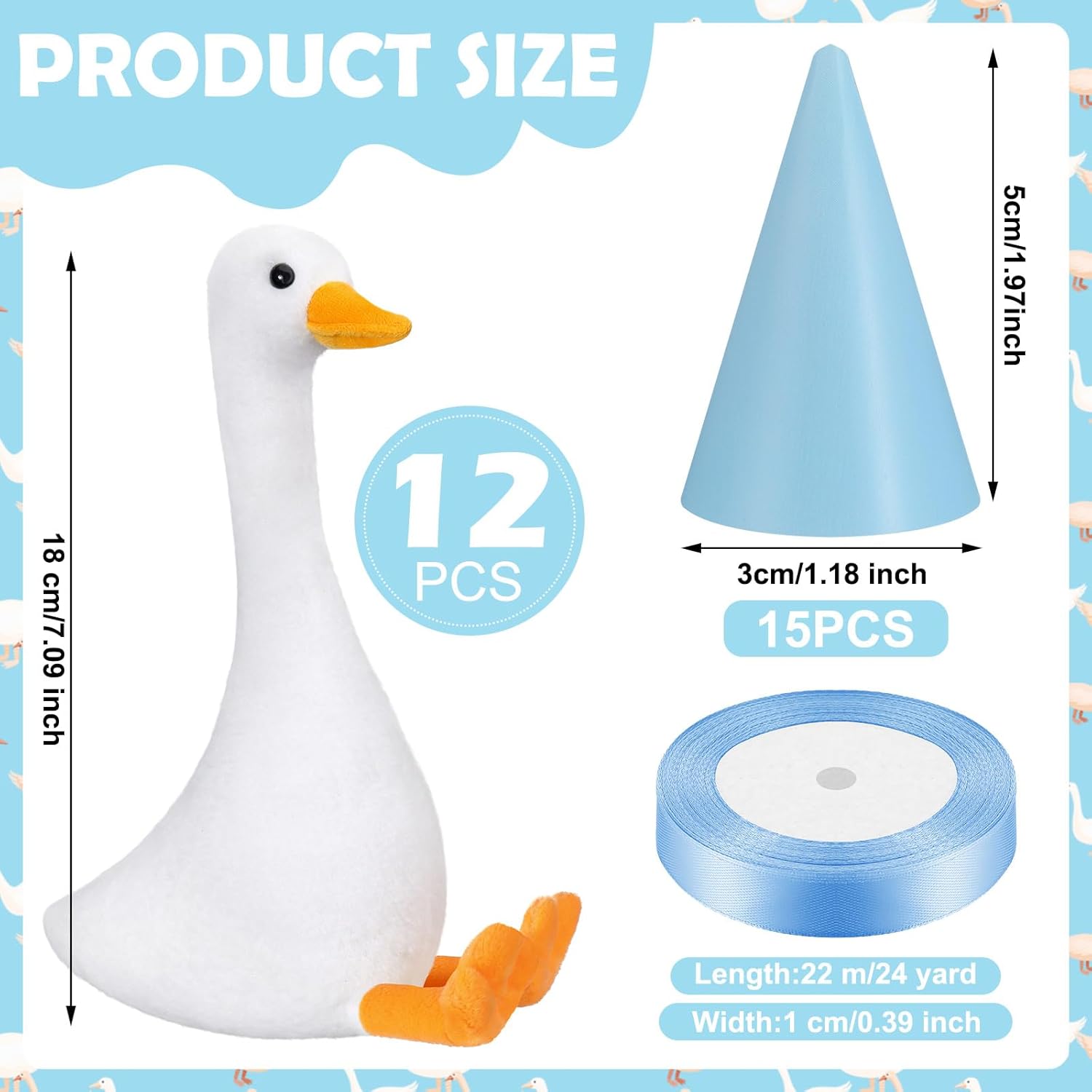 Blueweenly 12 Sets Silly Goose Birthday Decor 1st Adopt a Goose Party Favor Gift 7.1 Inch Stuffed Animal with Mini Party Hat and Ribbon for Christmas Birthday Gift(Cute,Blue) - Image 3